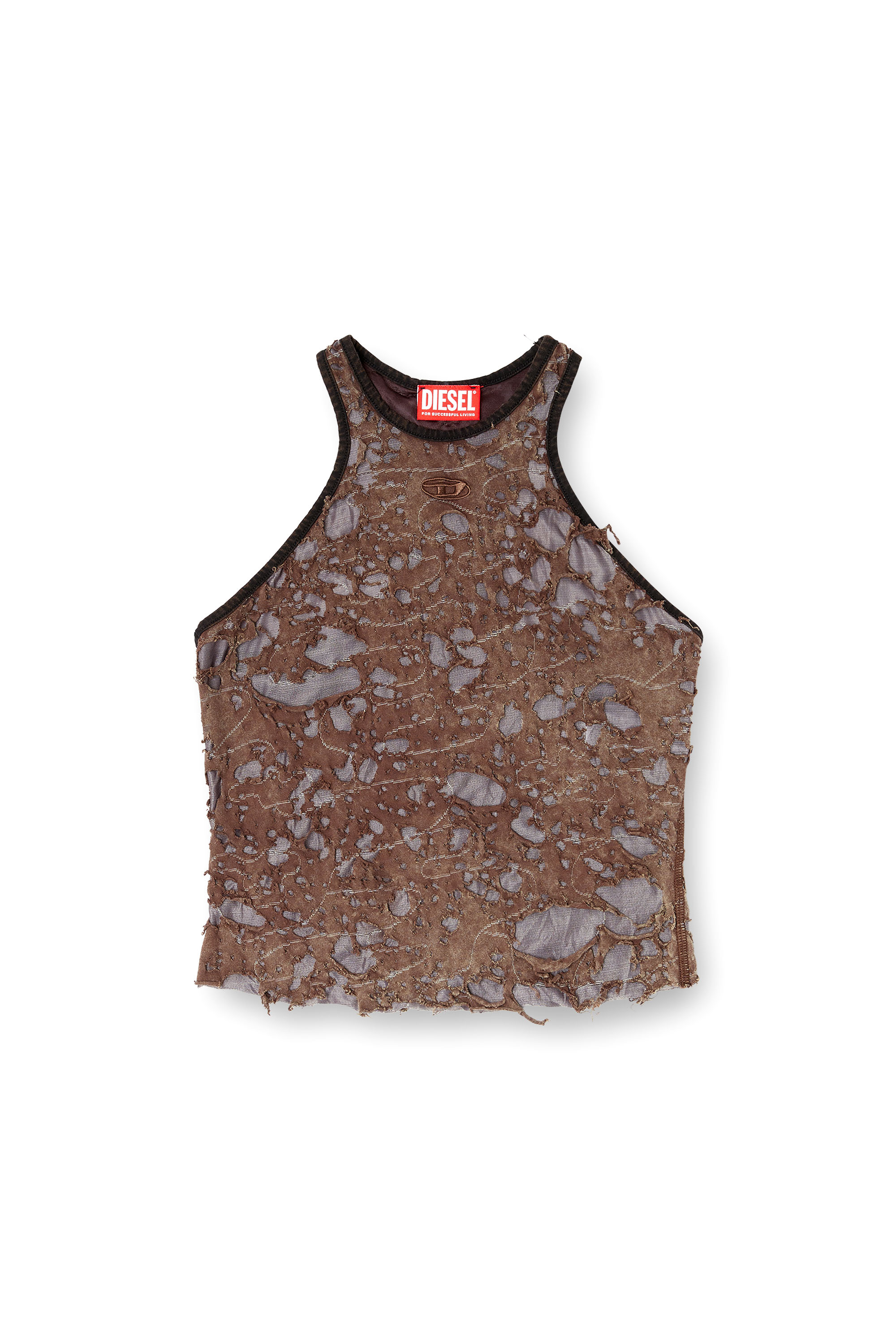 Diesel - T-ILM, Woman's Tank top in destroyed jersey in Brown - 2
