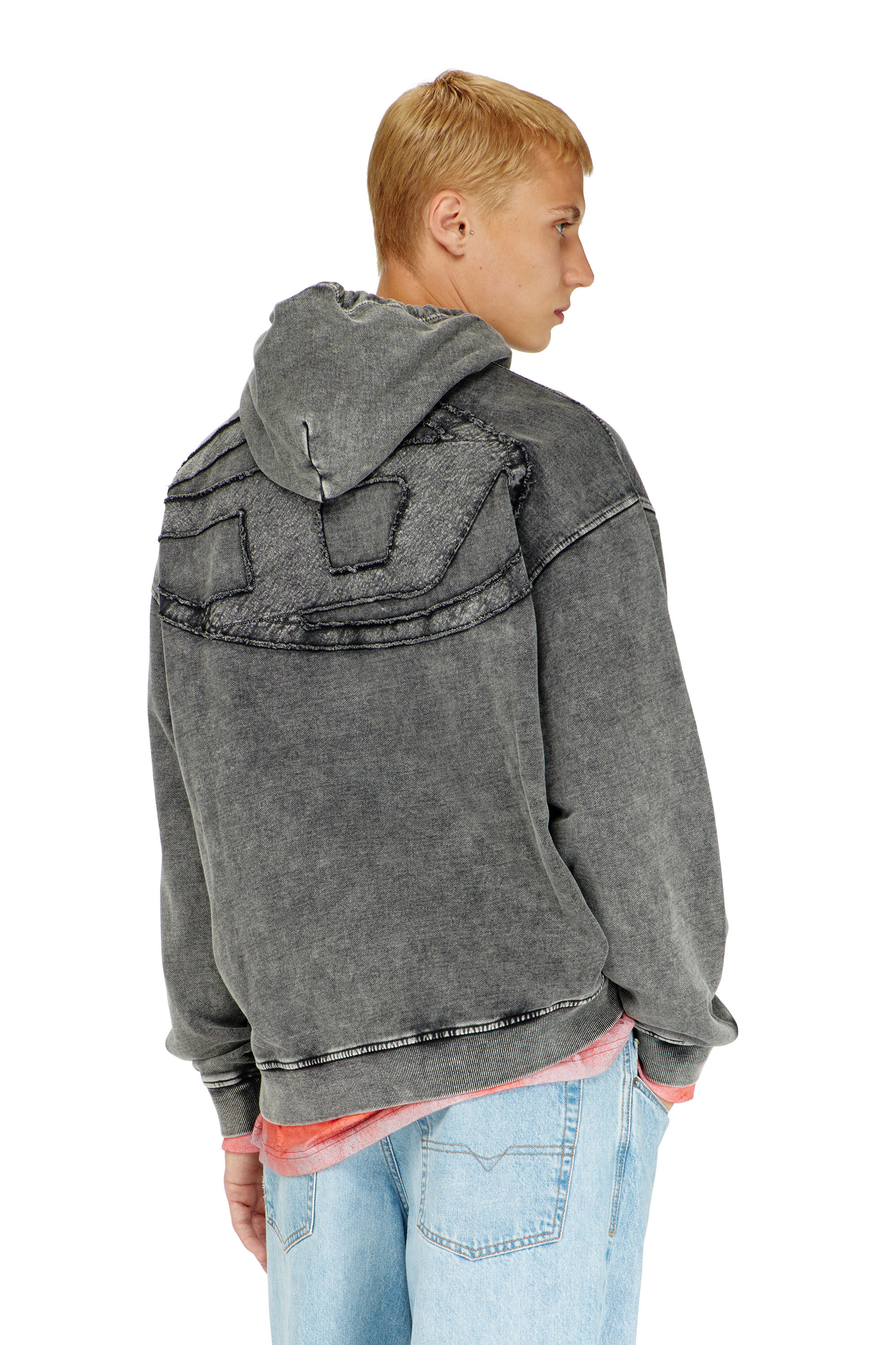 Diesel - S-BOXT-HOOD-DEN, Man's Hoodie with raw-cut back patch in Dark grey - 4