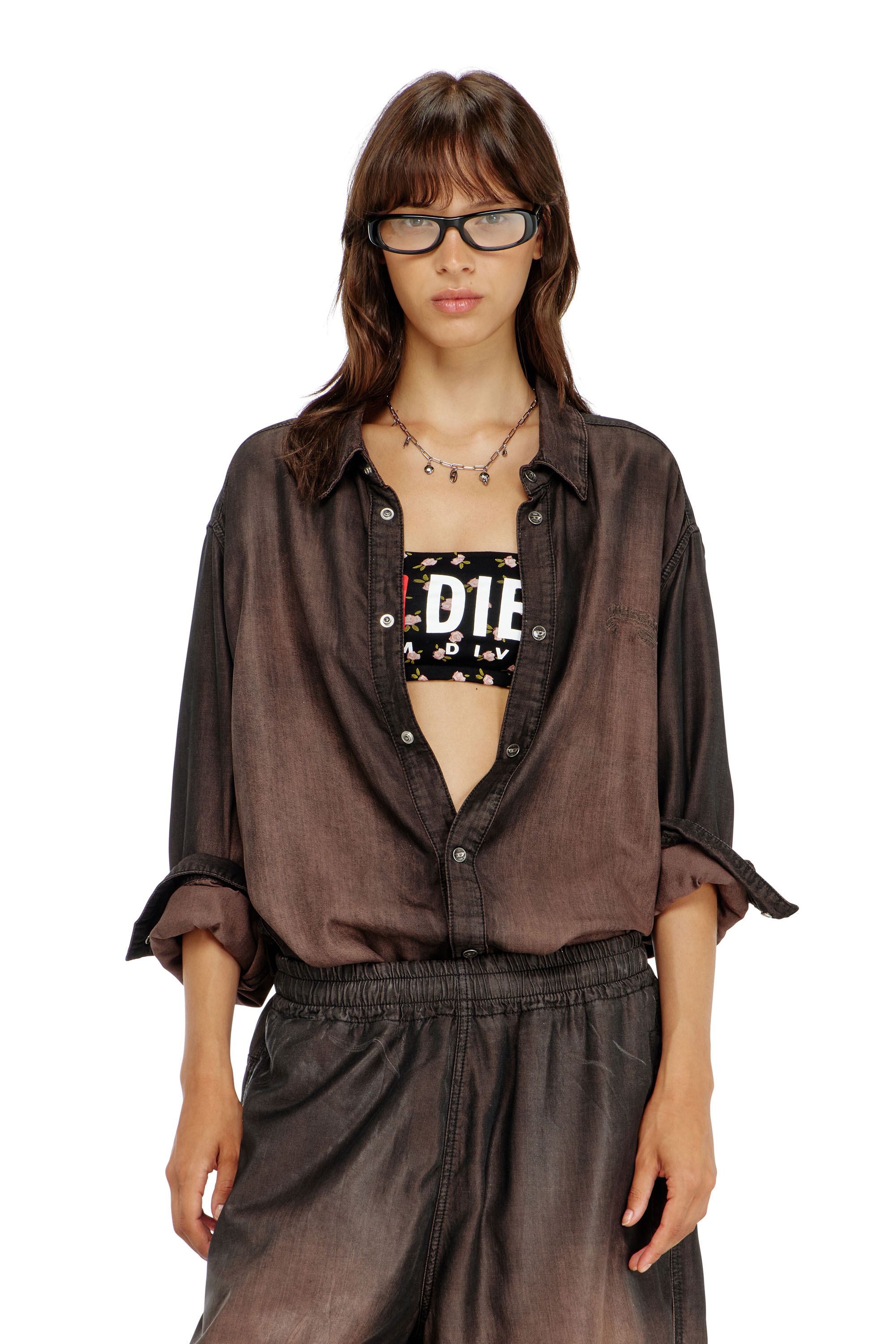 Diesel - MELANIE-C-D-CORE, Woman's Cotton bandeau bra with all-over floral print in Black - 1