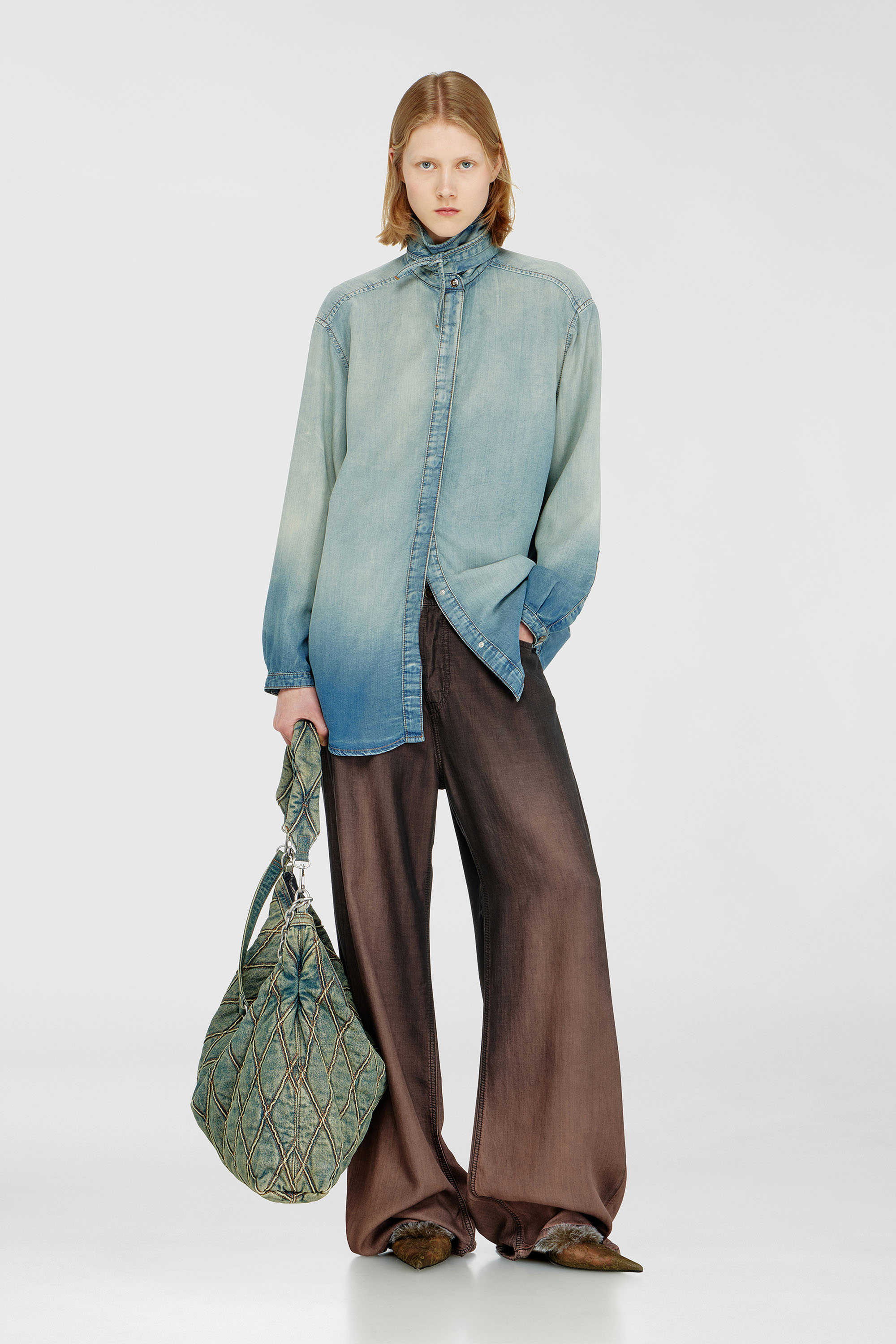 Diesel - DE-ARVEN-S1, Woman's Shirt in marbled fluid denim in Light Blue - 1