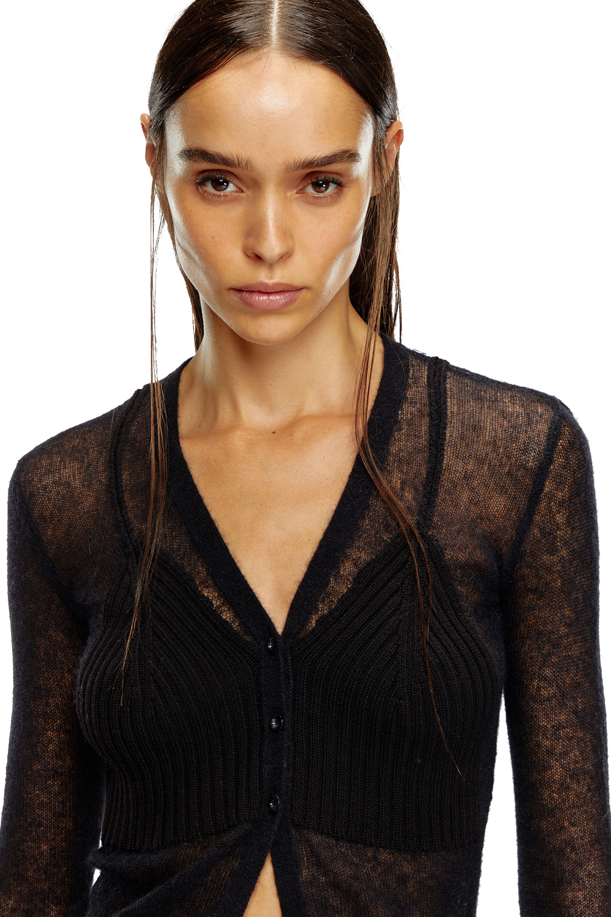 Diesel - M-ARINA, Woman's Sheer cardigan with bra detail in Black - 4