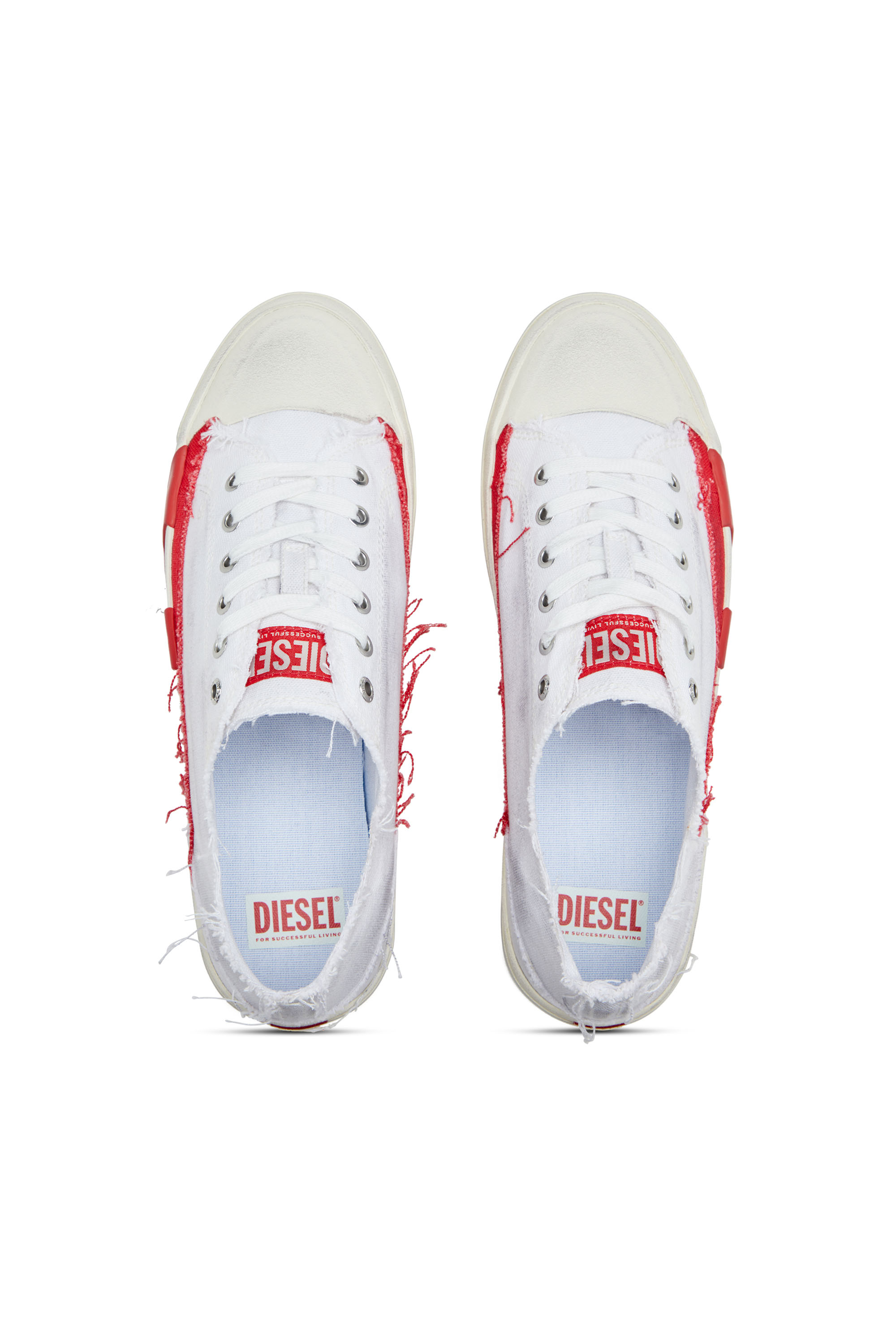 Diesel - S-D-VERSE LOW, Man's S-D-Verse-Dirty-effect canvas sneakers in White/Red - 4