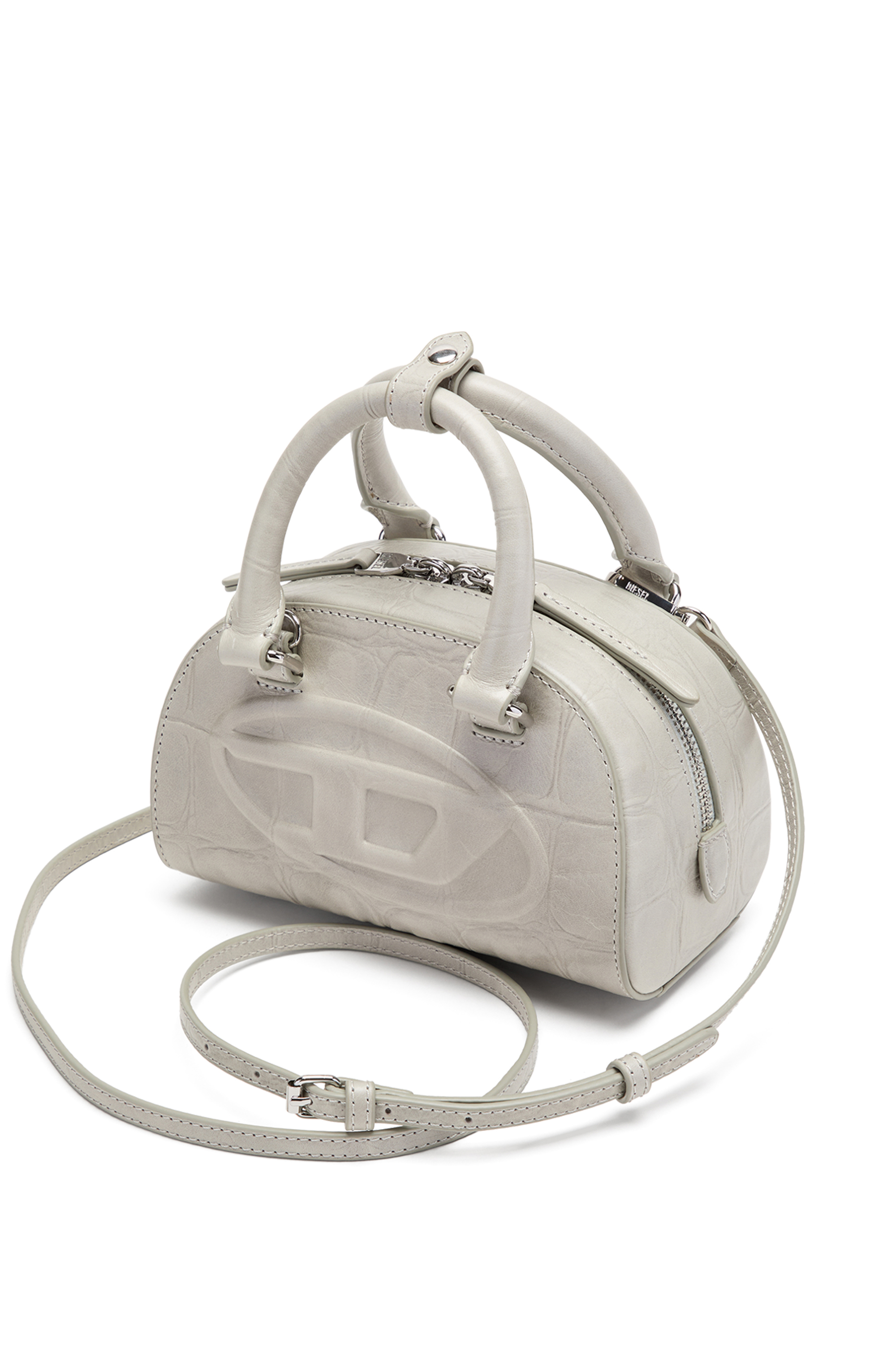 Diesel - 1DR DOME CROSSBODY, Woman's 1DR Dome-Mini bowling bag in croc-effect leather in Grey - 4