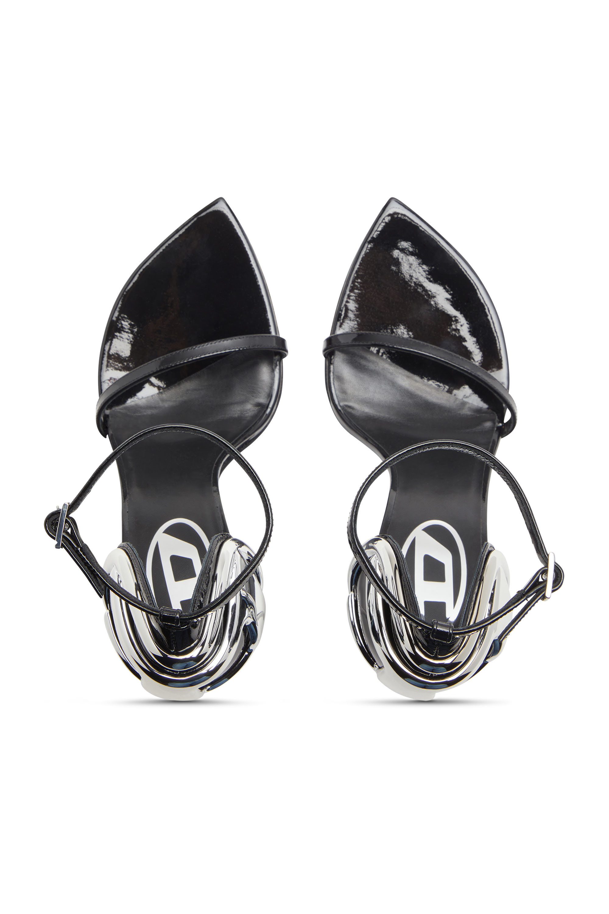 Diesel - D-TEN&HALF SANDAL, Woman's D-Ten&Half-Stiletto sandals in patent leather and satin in Black - 4