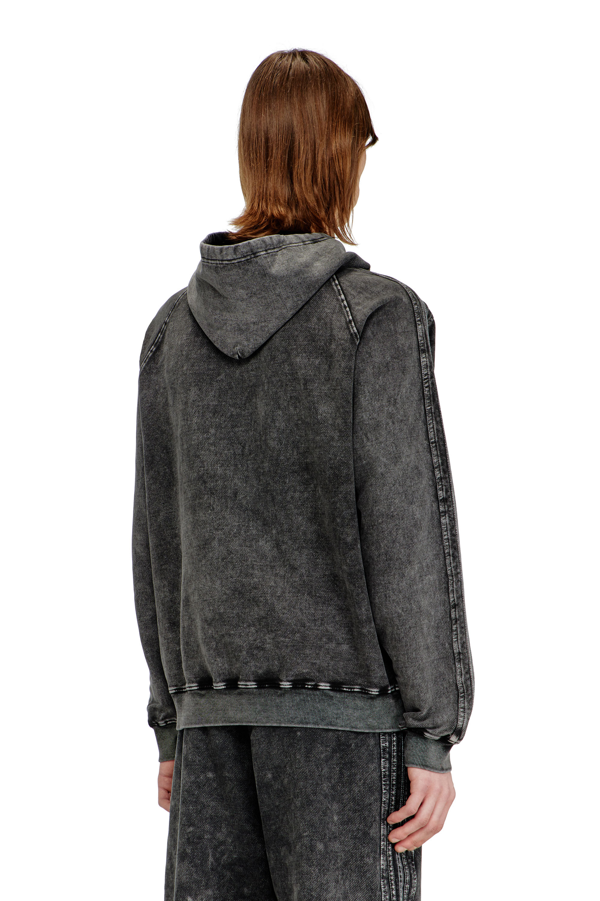 Diesel - S-ALTBOXT-HOOD, Man's Hoodie in washed cotton with Oval D embroidery in Black/Dark grey - 3