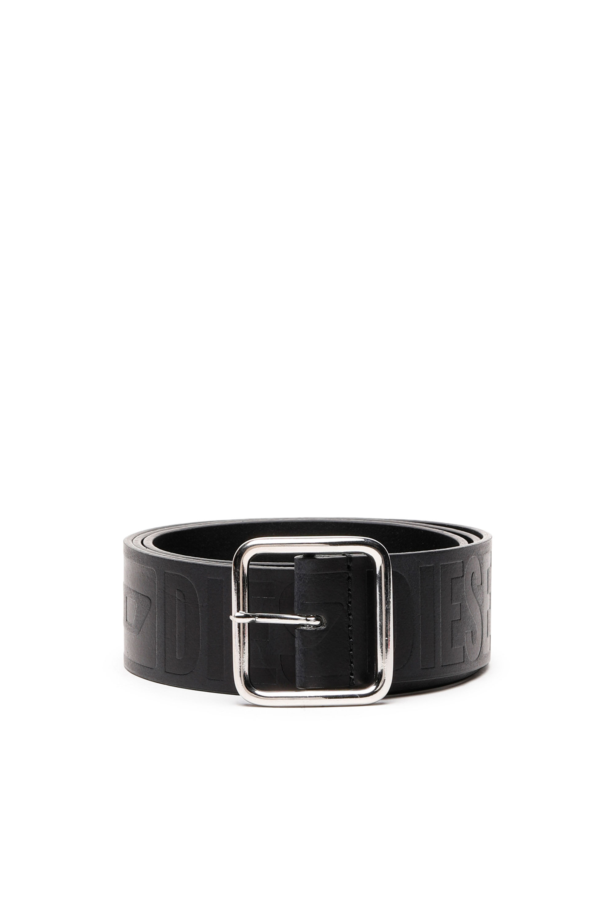 Leather belt with all-over debossed logo