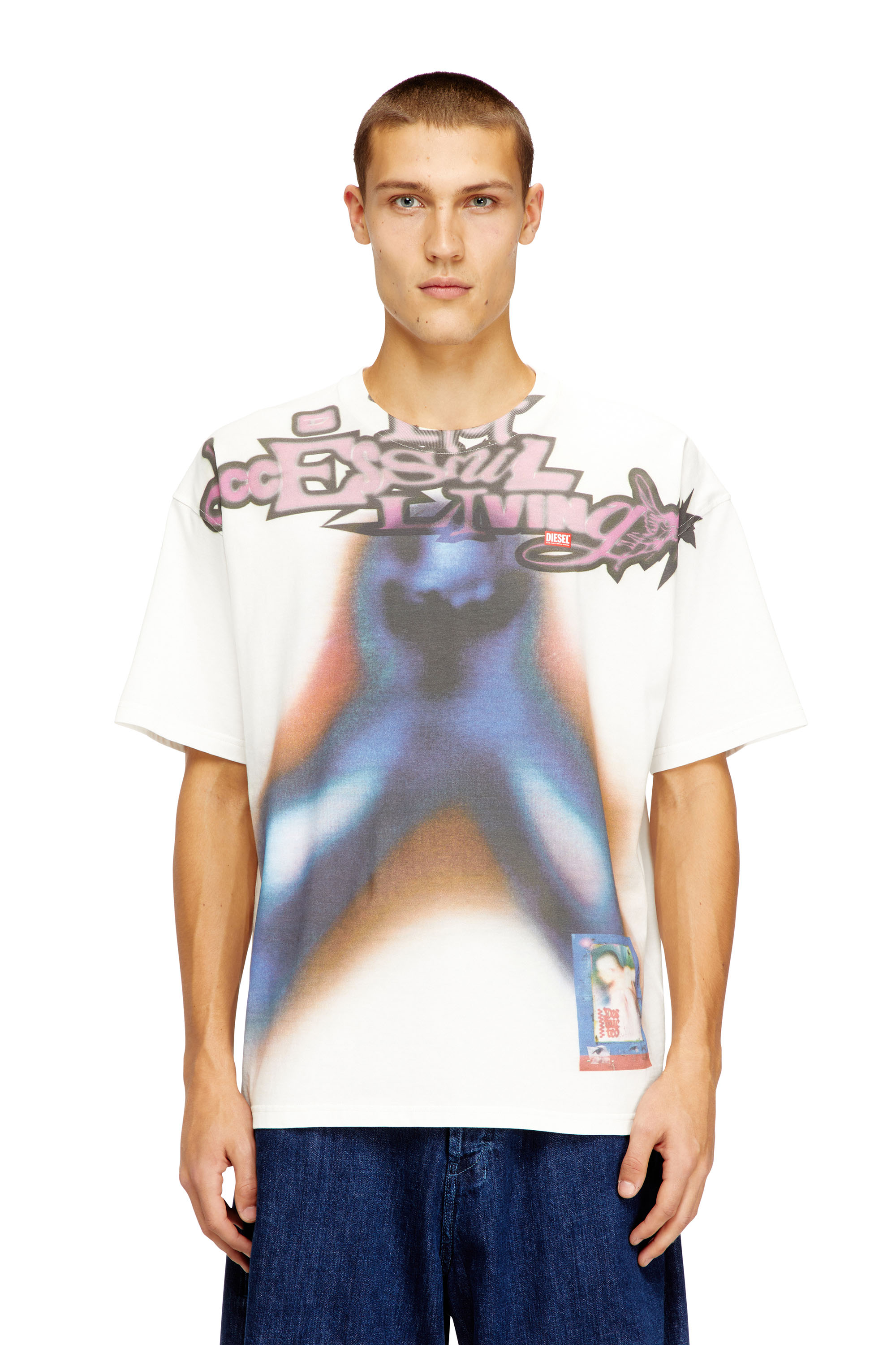 Diesel - T-BOXT-V13, Man's Relaxed cotton T-shirt with digital print in Blue/Orange - 3