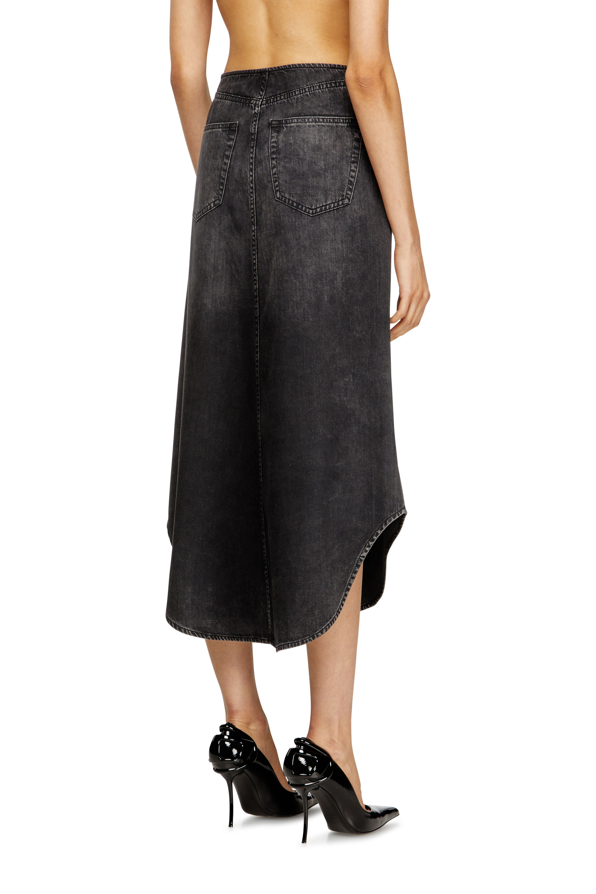 Diesel - DE-PLUMY-S, Woman's Denim midi skirt with shadow effect in Black - 4