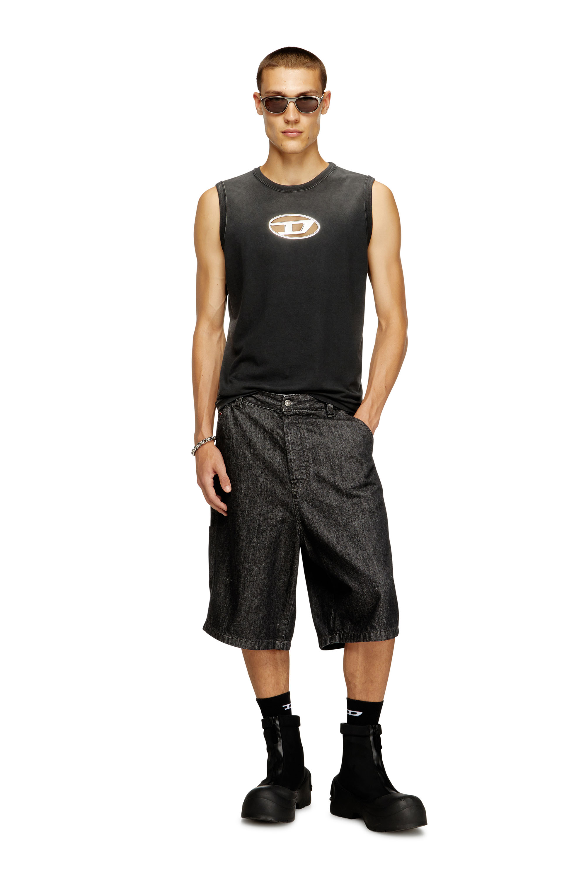 Diesel - T-BRICO, Man's Faded tank top with puffy Oval D in Black - 1