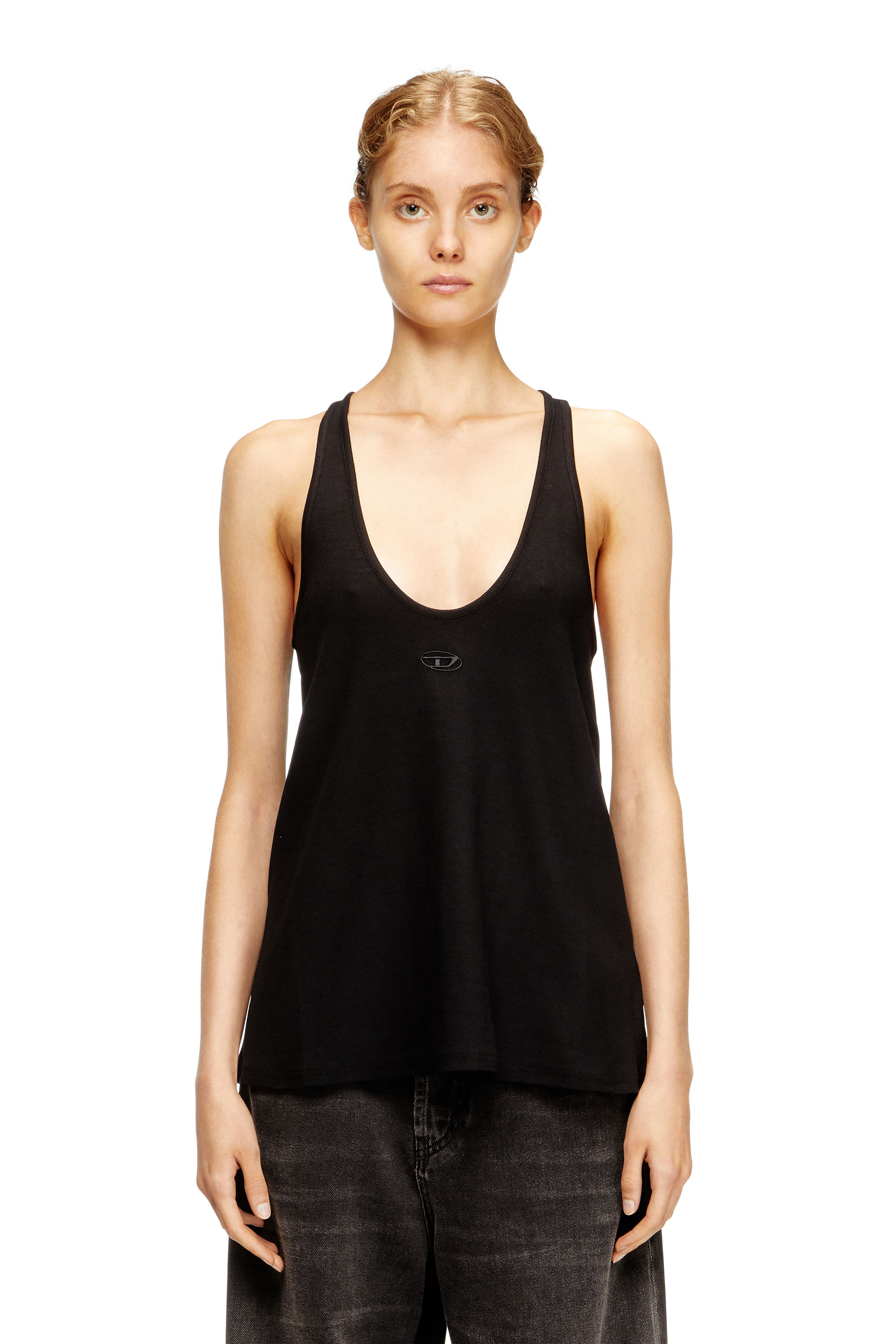 Diesel - T-IPSYA-LKDS, Woman's Ribbed tank with Oval D in Black - 1