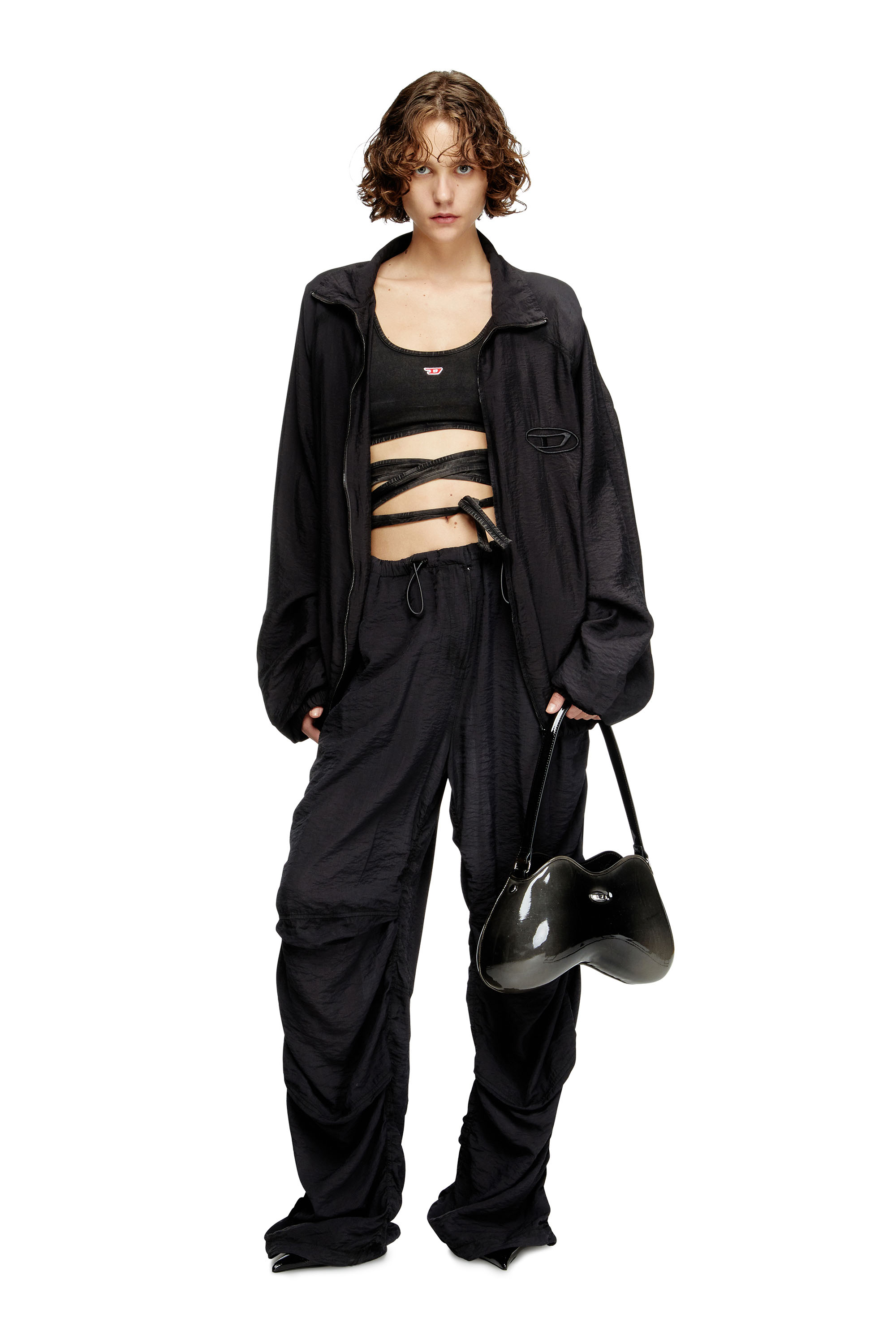 Diesel - T-LEYA-TAIL-R1, Woman's Denim-look vest top with wrap ties in Black - 1