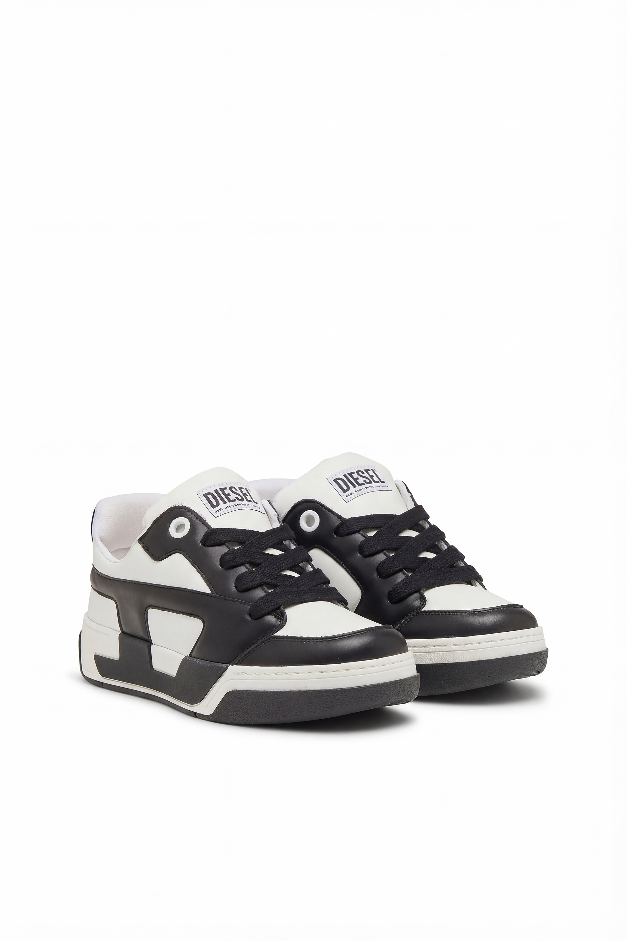 Diesel - S-D-OLLIE LOW, Man's D-Ollie-Sneakers in colour-block leather in White/Black - 2