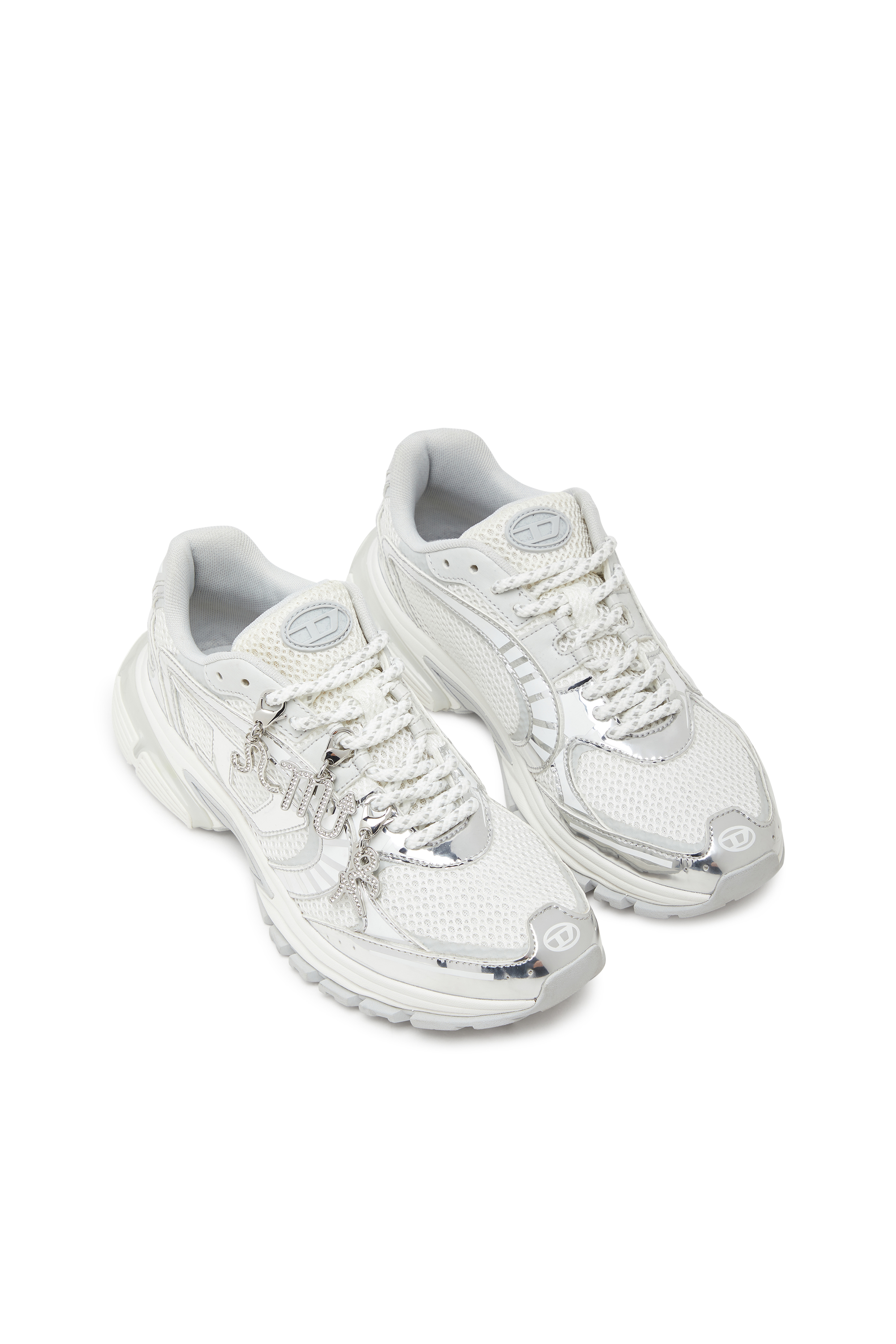 Diesel - S-PRO-V-DENSE LOW W, Woman's S-Pro-V-Dense-Metallic mesh sneakers with Oval D logo in White/Silver - 3