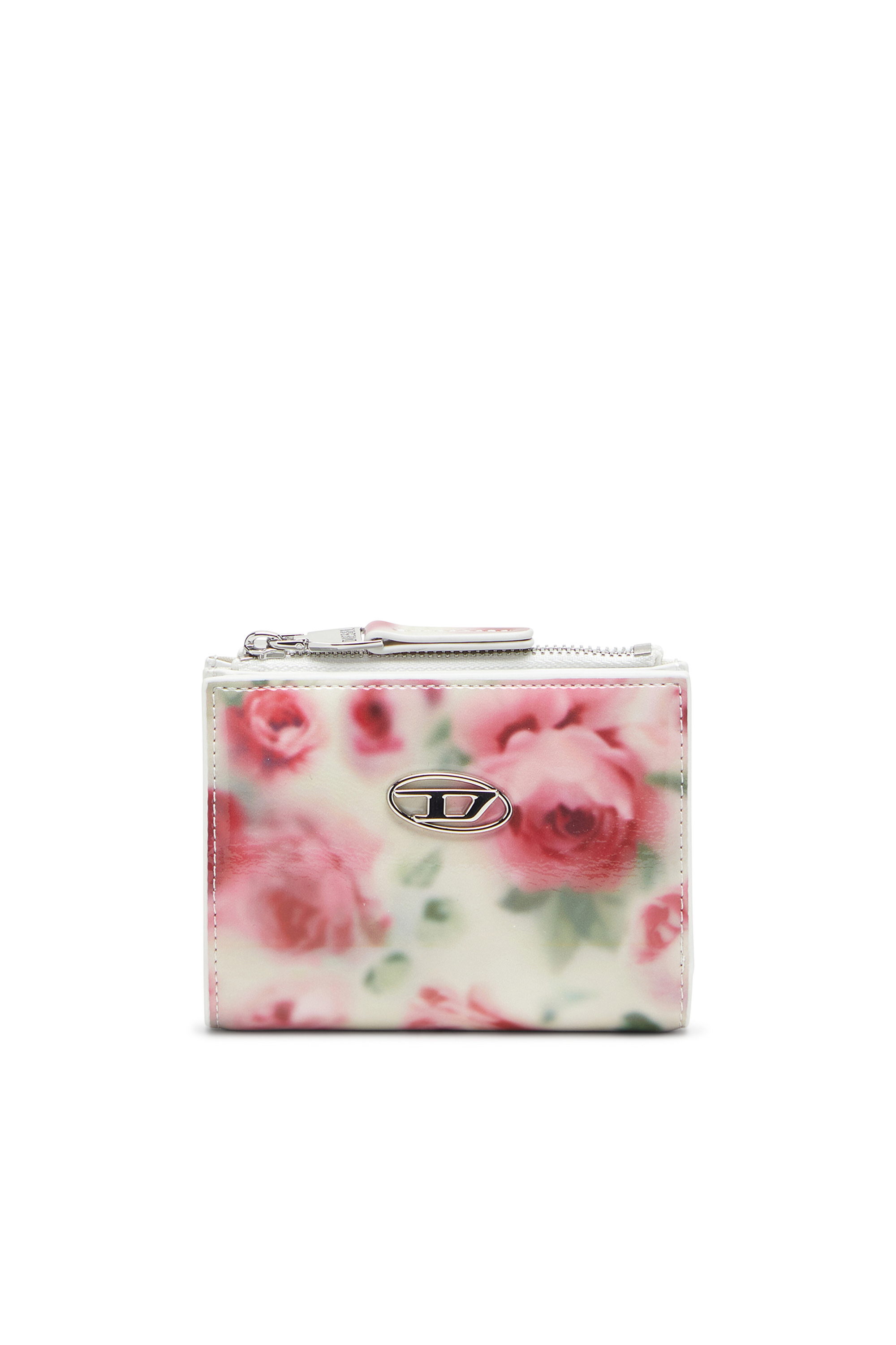Diesel - PLAY BI-FOLD ZIP II, Woman's Small wallet in printed glossy PU in White/Pink - 1