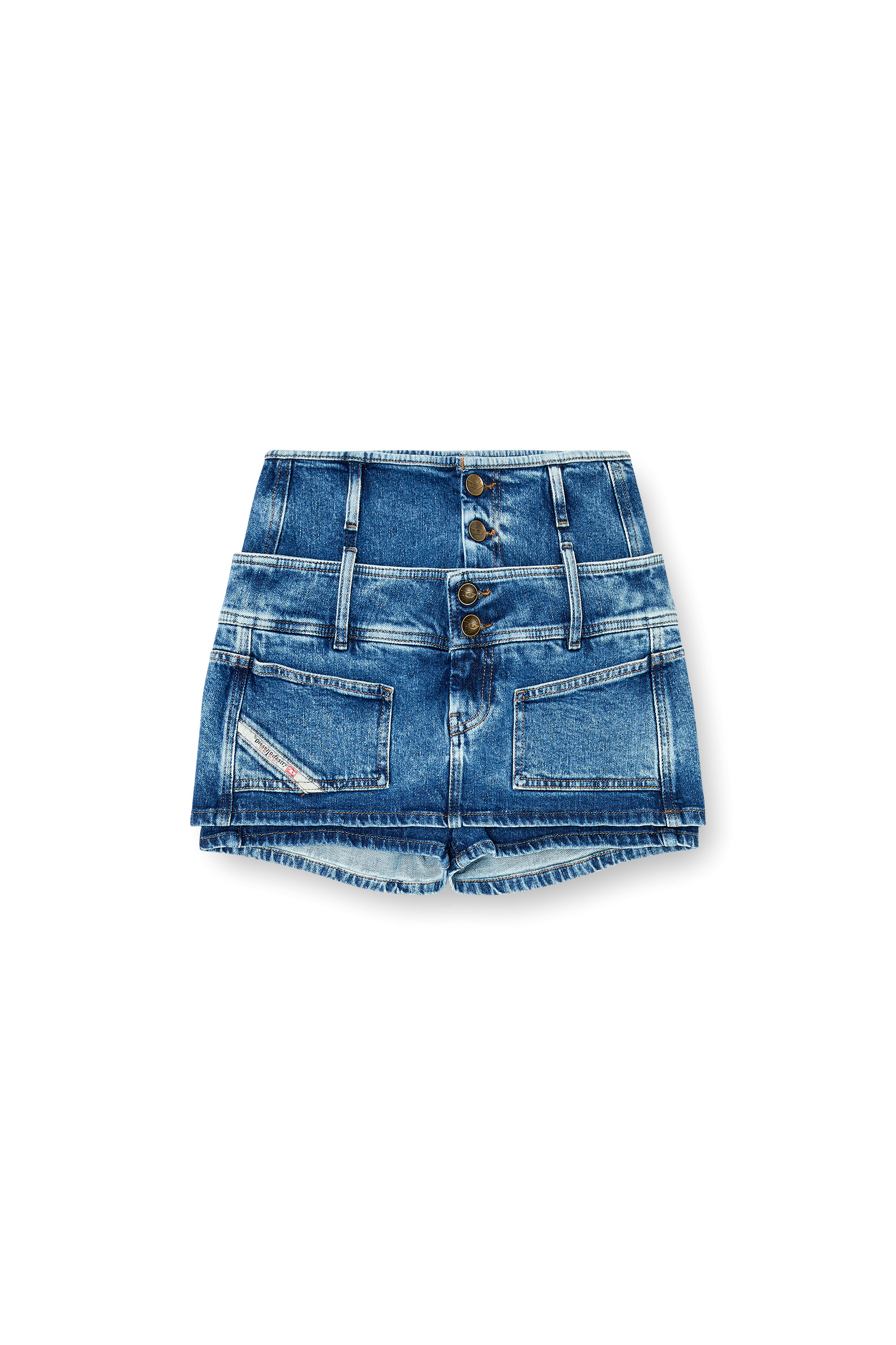 Diesel - DE-CORIVA-S, Woman's Denim mini skort with double waist in Medium blue - 2