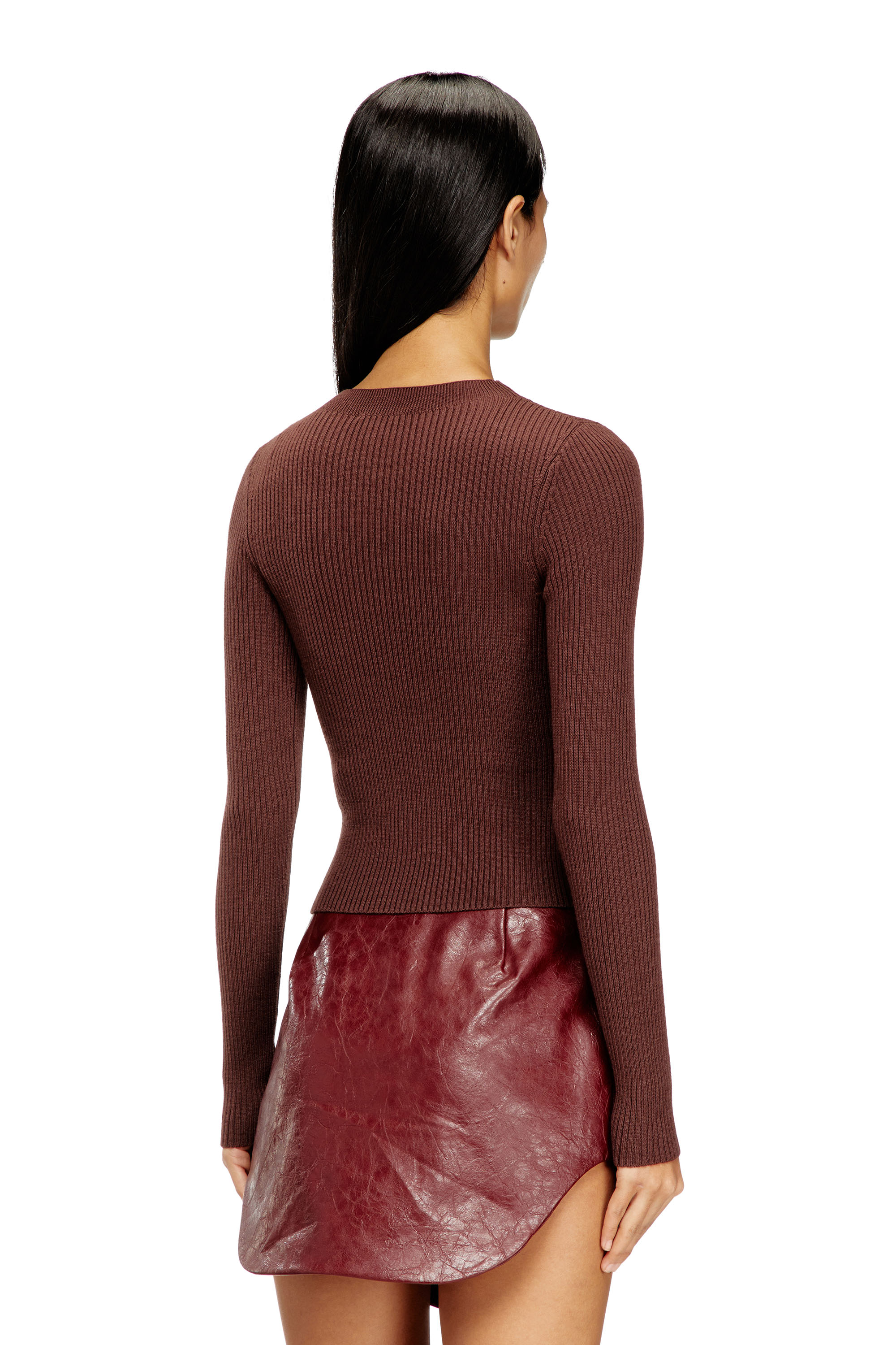Diesel - M-OLINA, Woman's Ribbed wool jumper with cut-out in Brown - 4