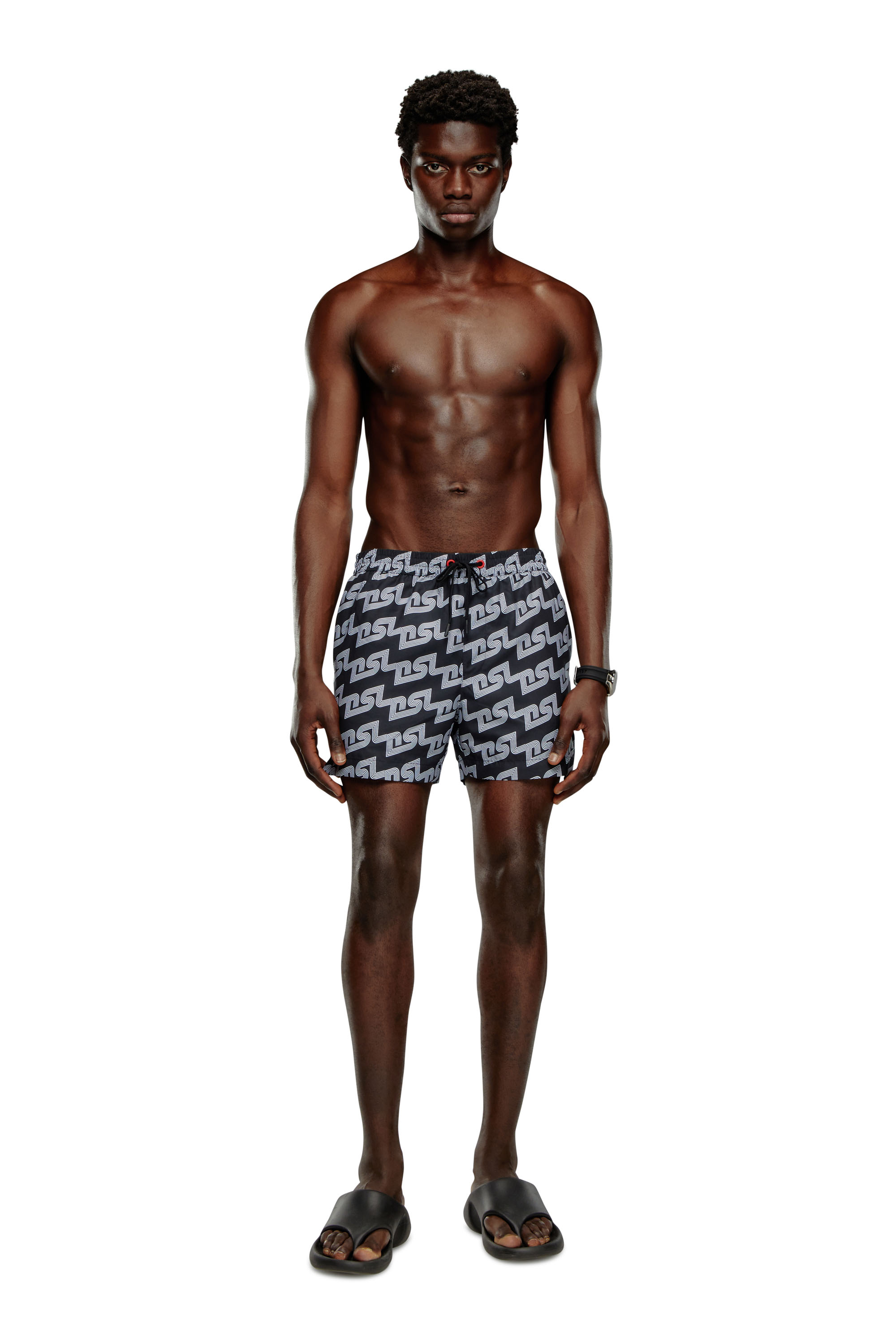 Mid-length swim shorts with DSL print