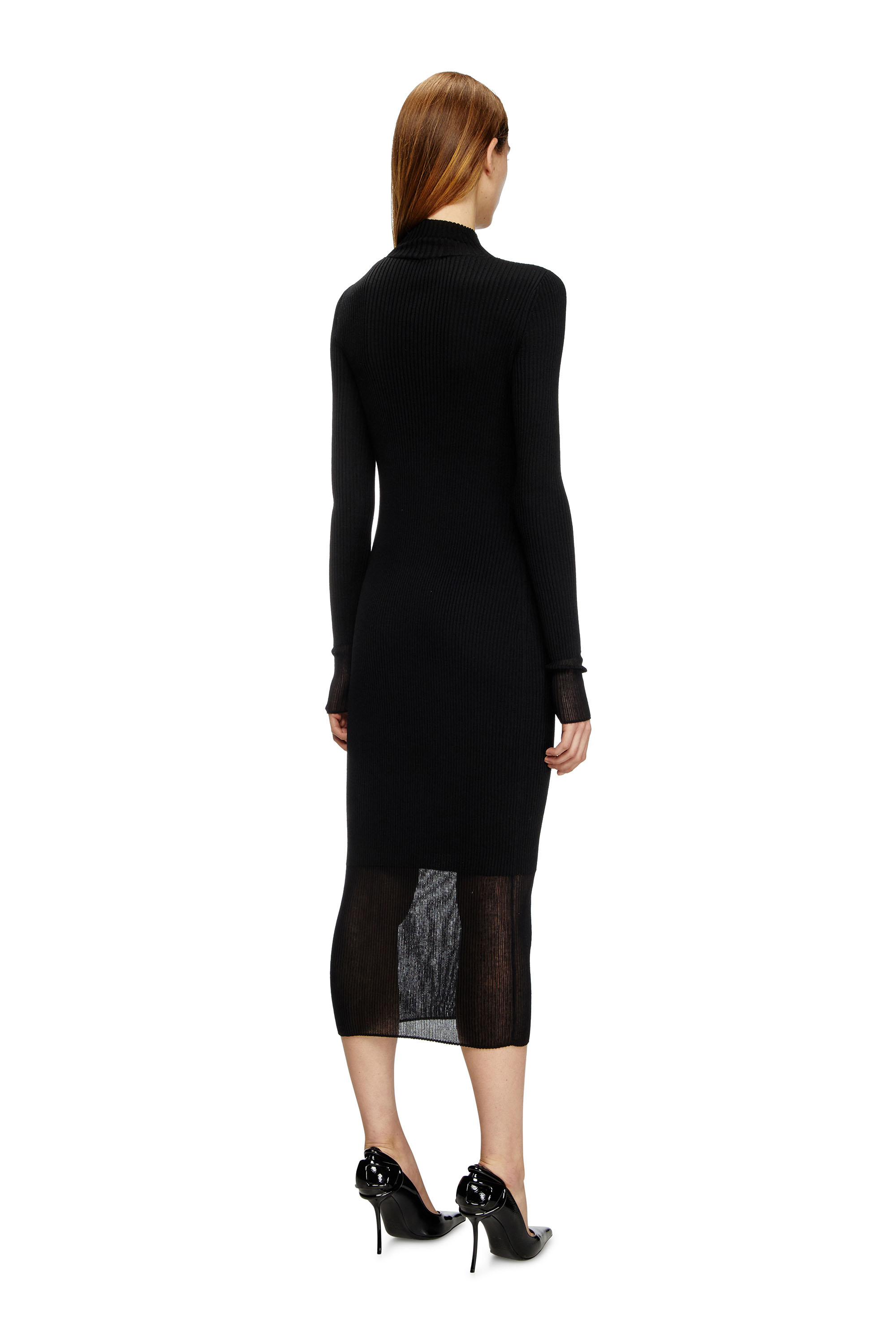 Diesel - M-SLINT, Woman's Rib-knit midi dress with sheer panels in Black - 3