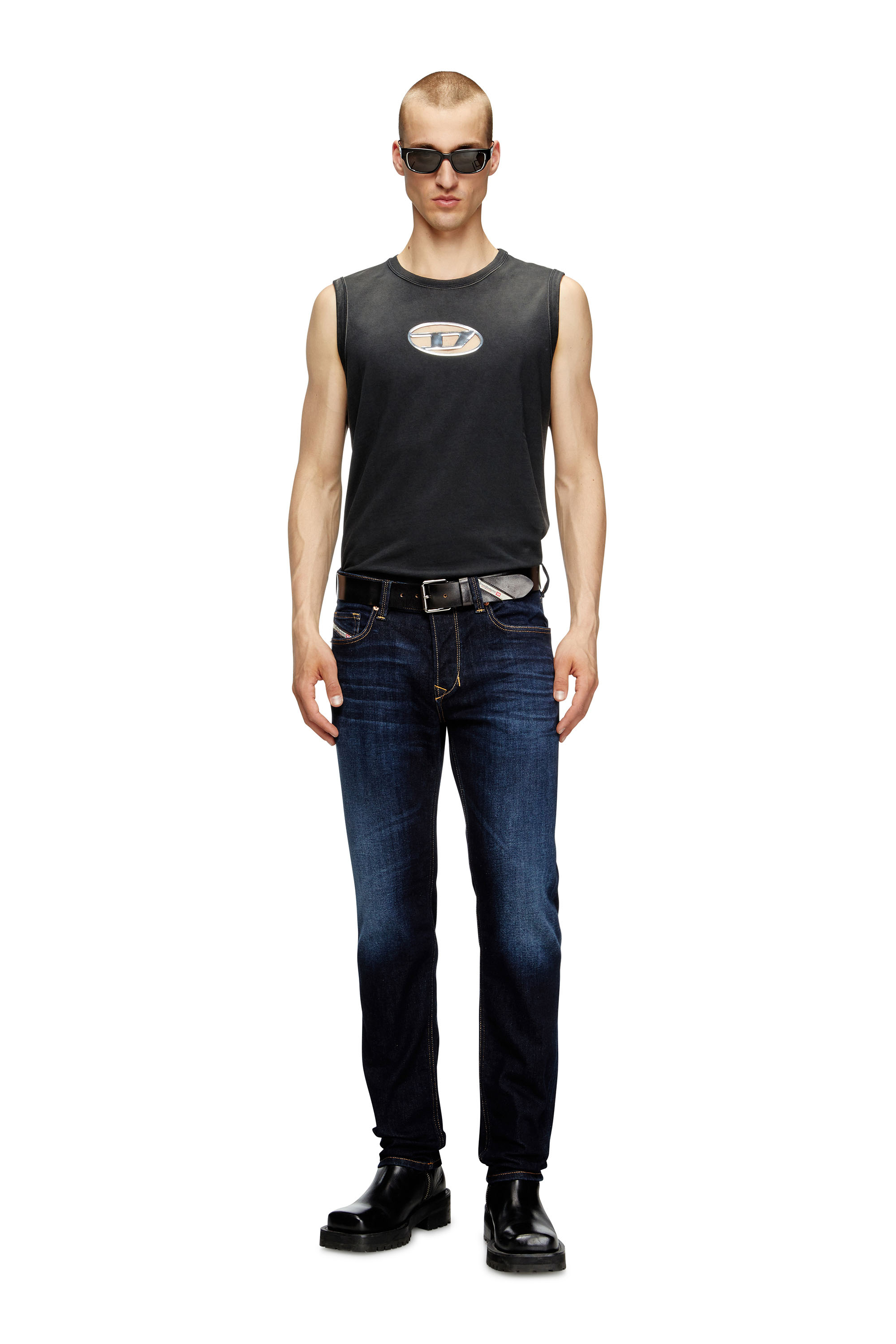 Diesel - T-BRICO, Man's Faded tank top with puffy Oval D in Black - 2