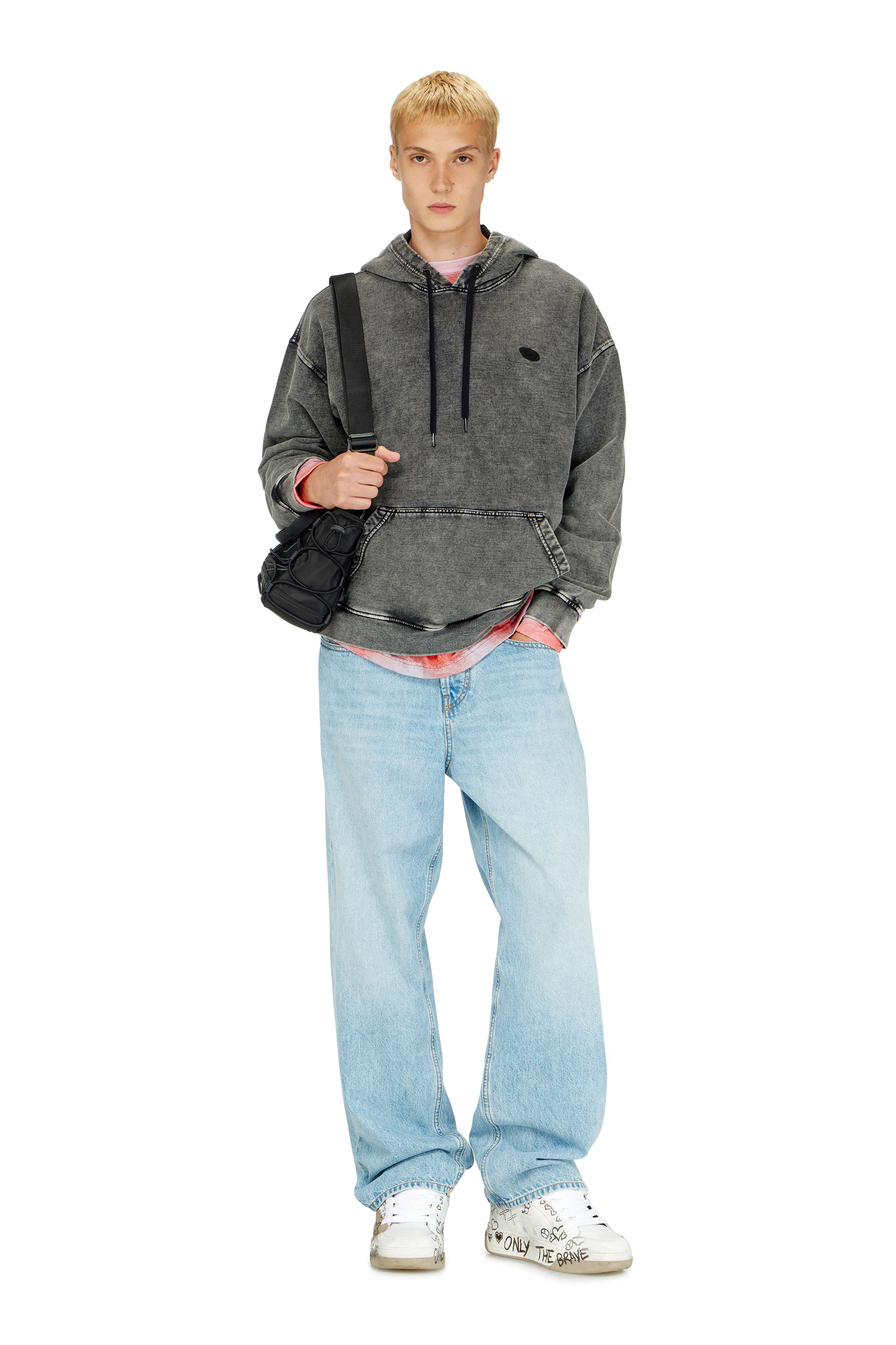 Diesel - S-BOXT-HOOD-DEN, Man's Hoodie with raw-cut back patch in Dark grey - 2