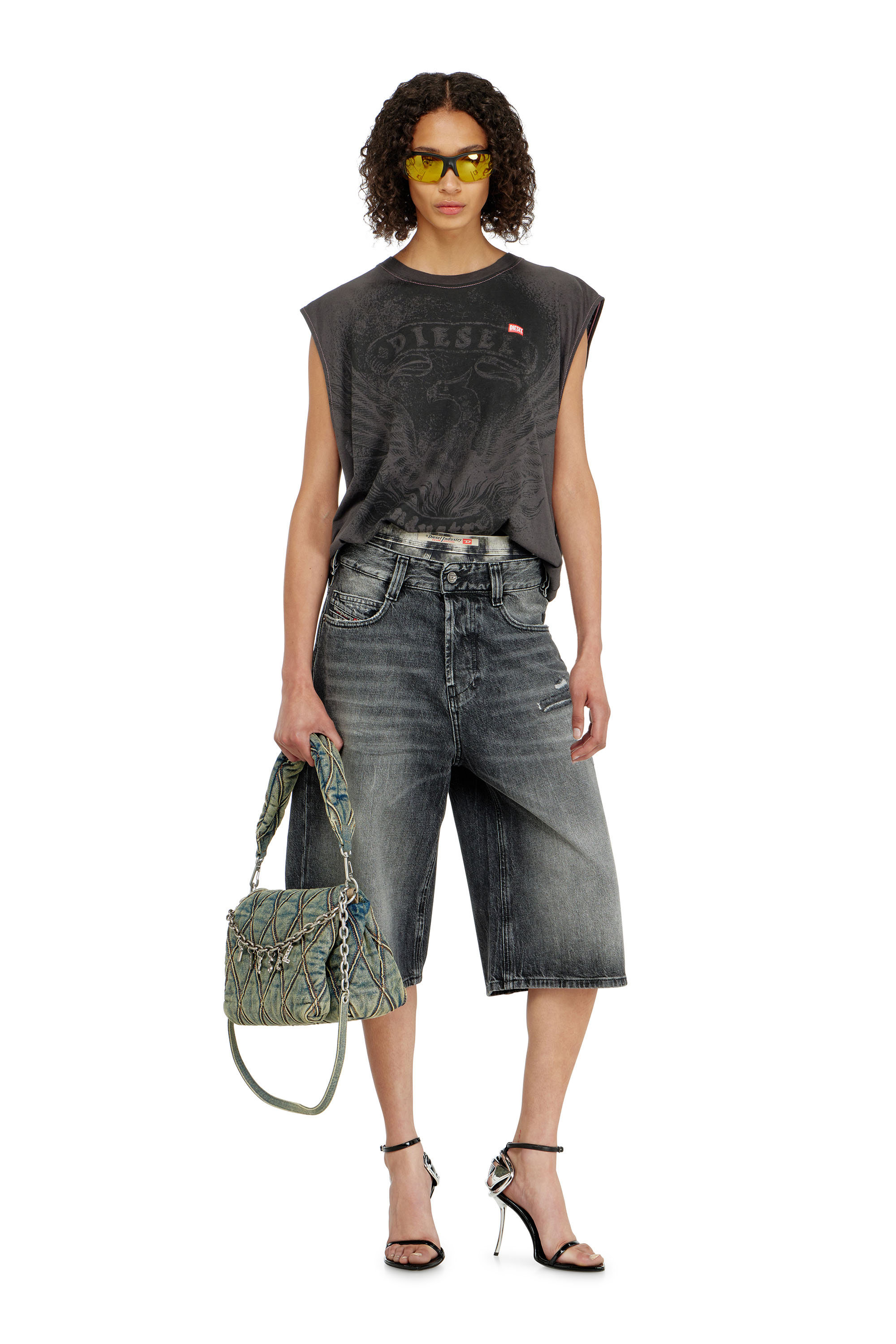 Diesel - D-ENIM-M-SHORT, Unisex's Denim relaxed shorts with abrasions in Grey - 1
