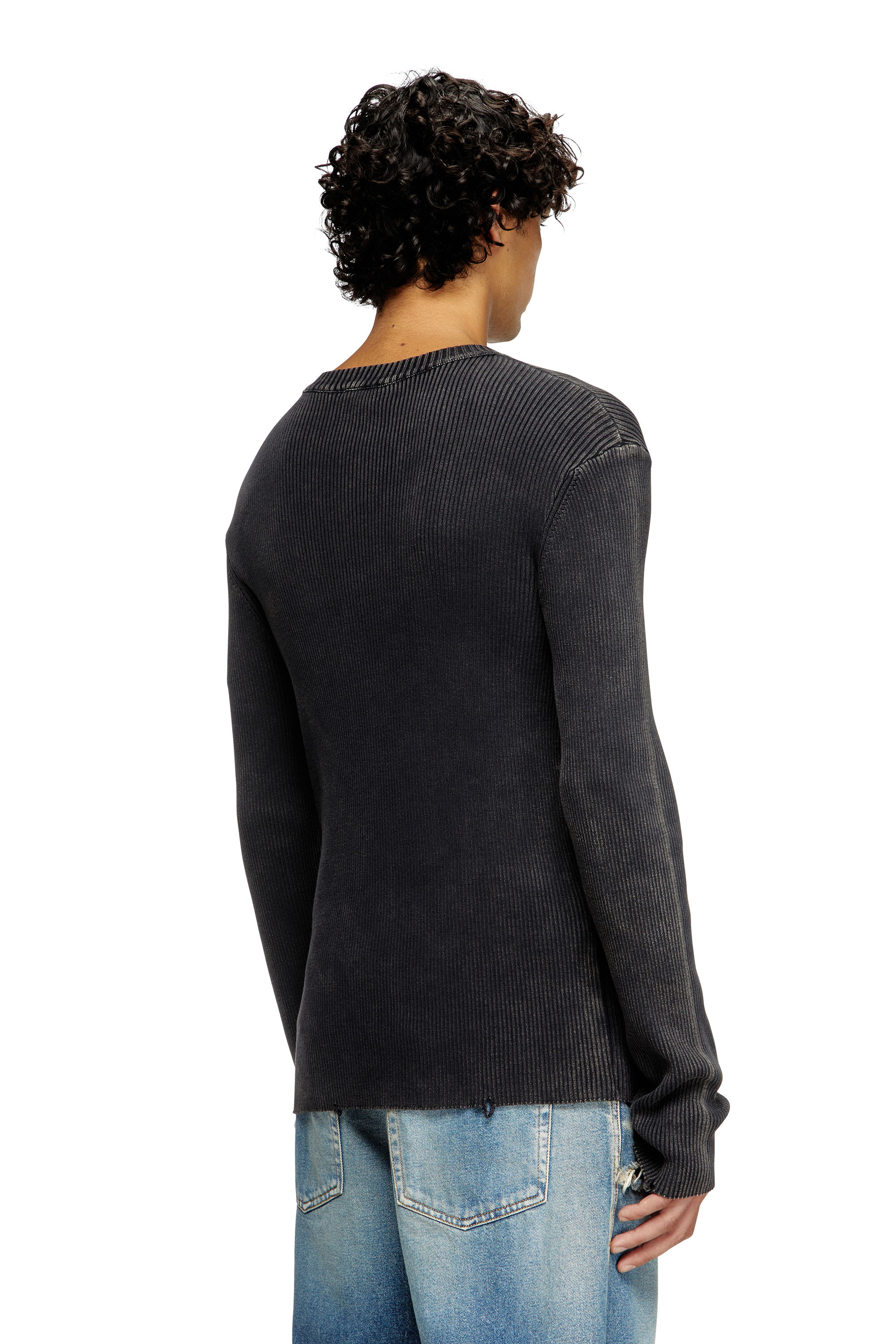 Diesel - K-DARIN-D, Man's Distressed jumper with cut-out logo in Black - 4