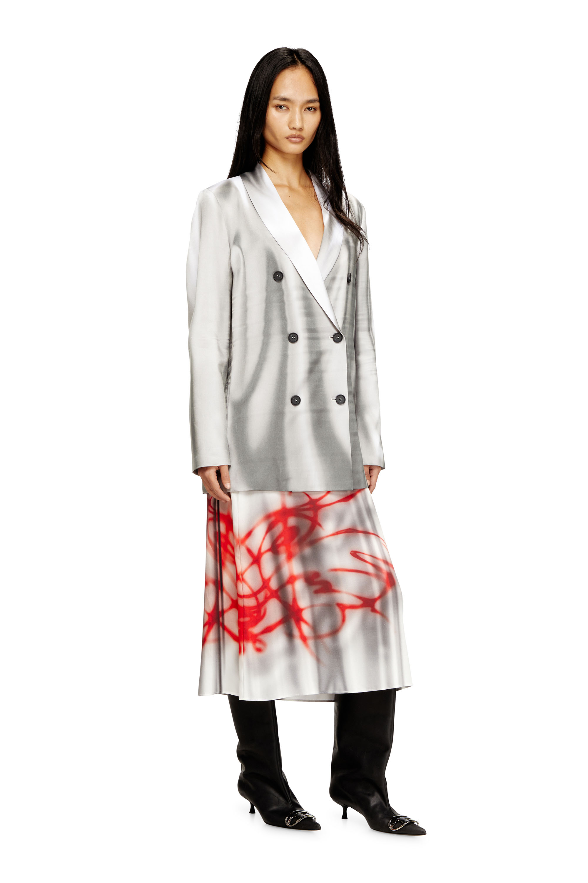 Diesel - G-AVINA, Woman's Satin blazer with trompe l'oeil draping in Grey/White - 2