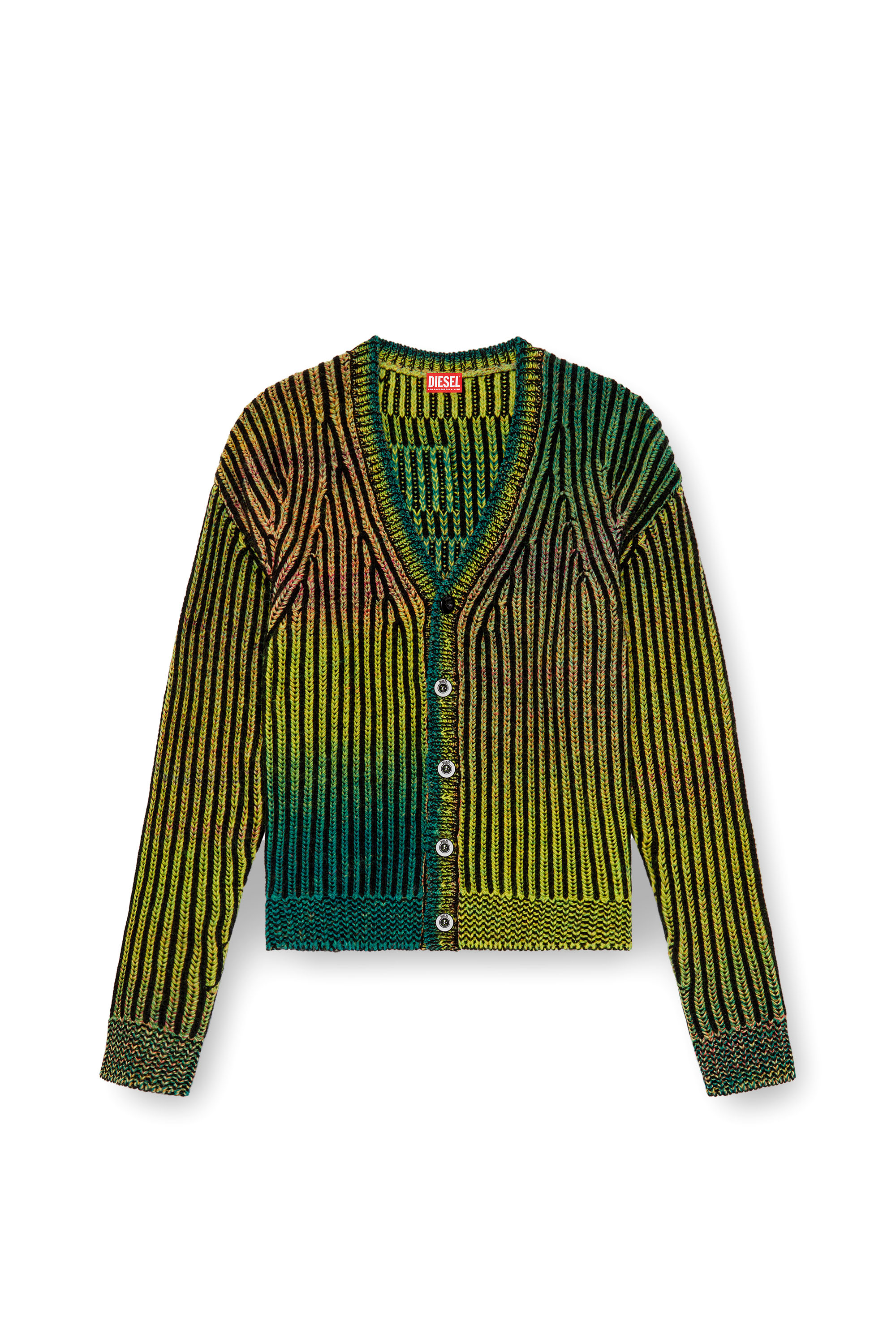 Diesel - K-OAKLAND-CR, Man's Striped ribbed cardigan in wool blend in Green - 3