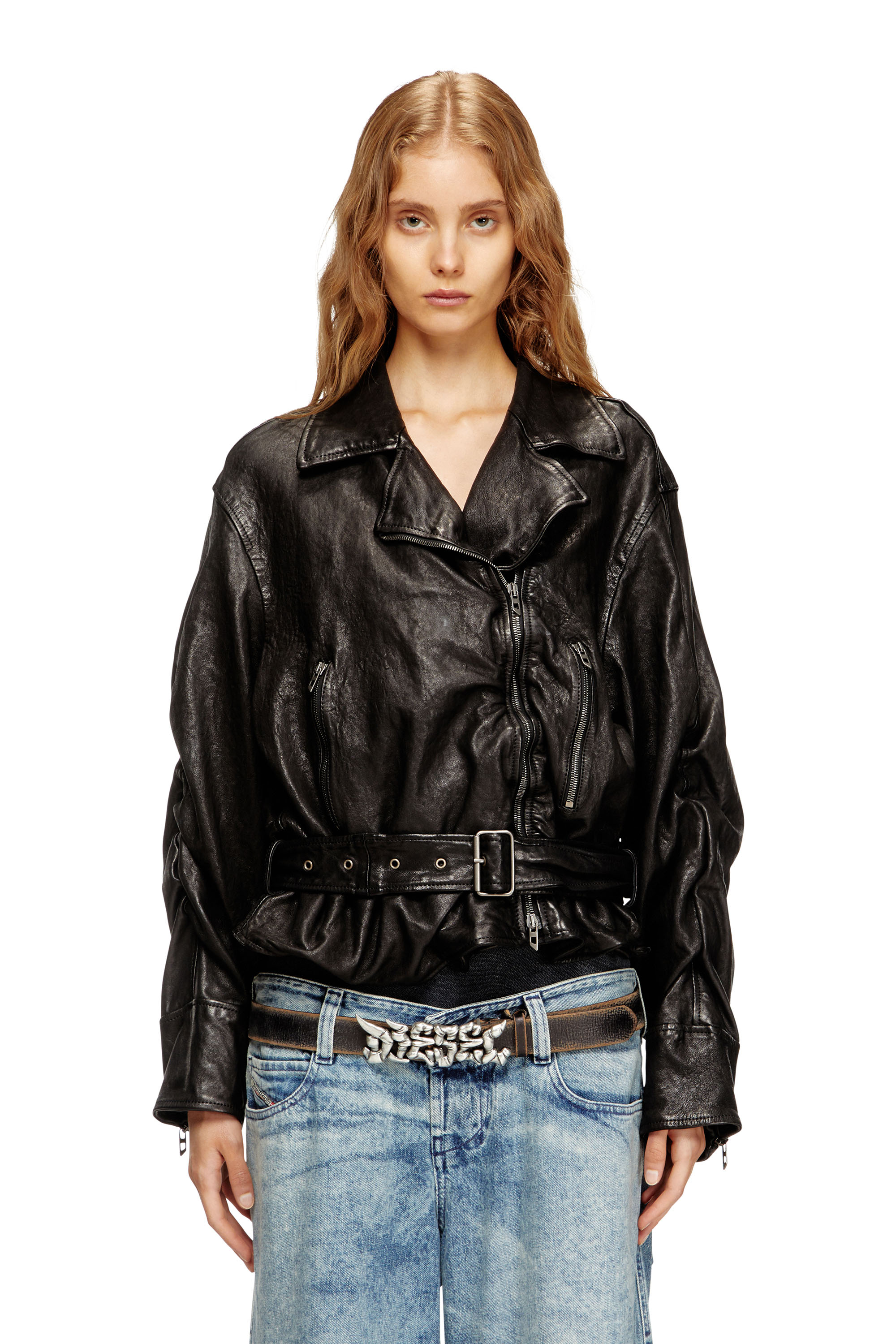 L-OYS, Black Diesel - L-OYS, Woman's Belted jacket in boiled leather in Black - 3