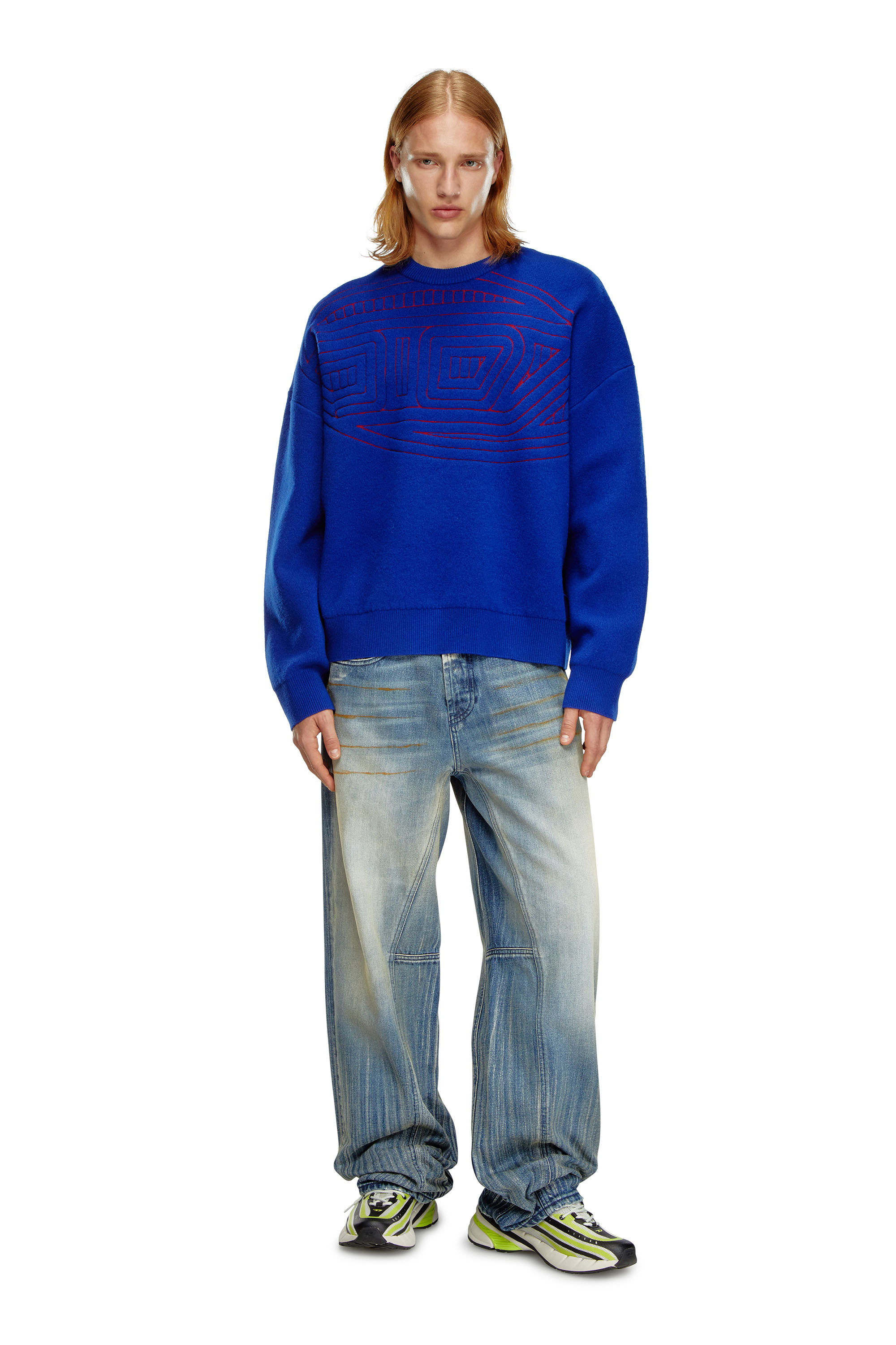 Diesel - K-RATIO, Man's Wool-blend jumper with graphic logo in Blue - 2