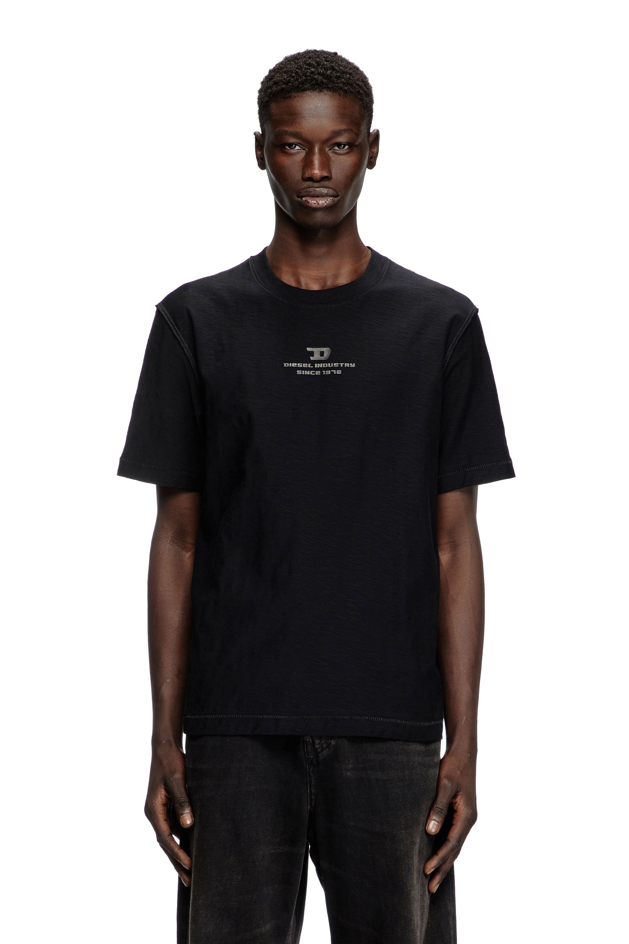 Diesel - T-ADJUST-R10, Man's Slub T-shirt with tonal logo print in Black - 1