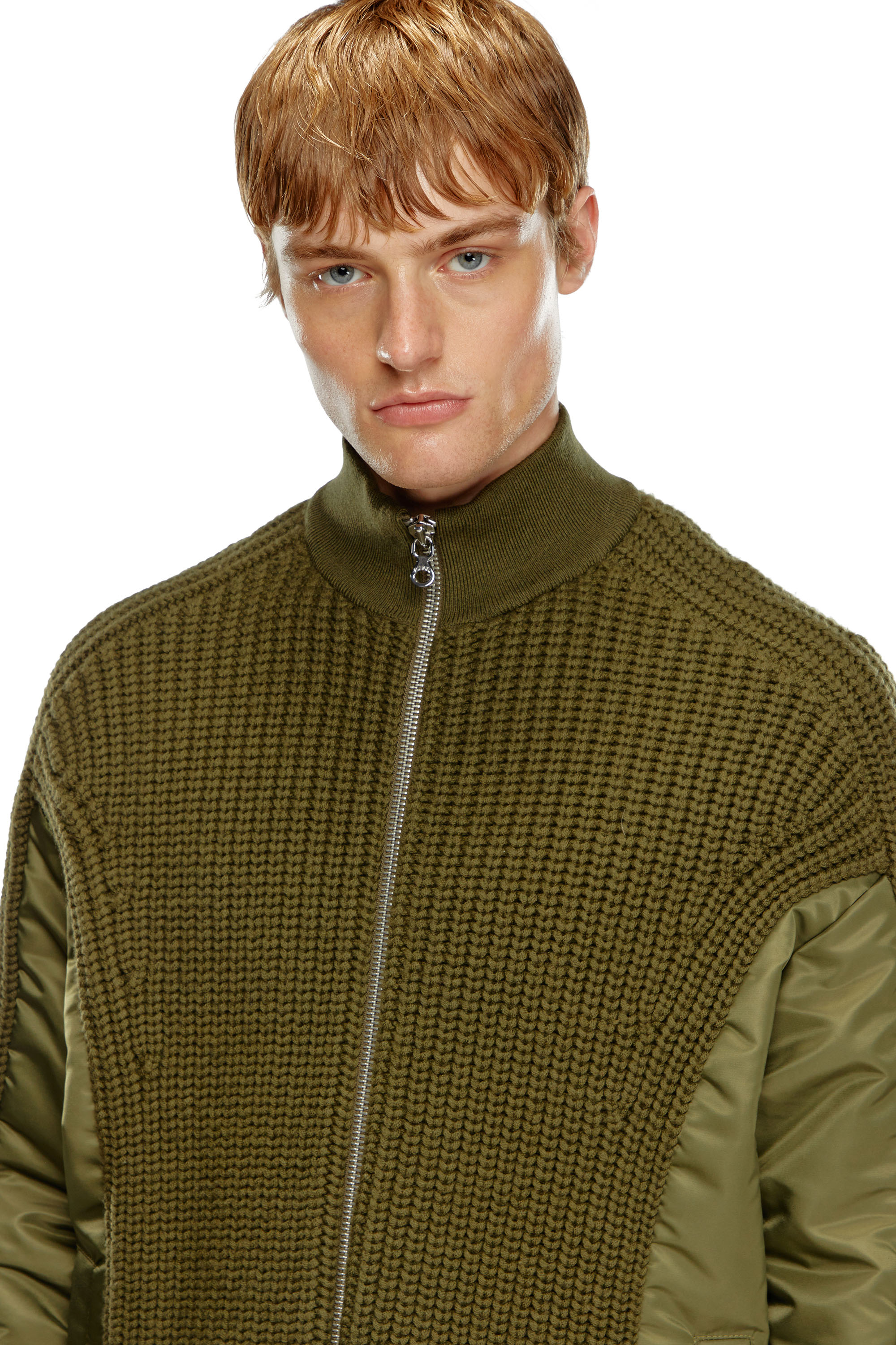 Diesel - K-ARRE, Man's Zip-up cardigan in wool and nylon in Military Green - 5