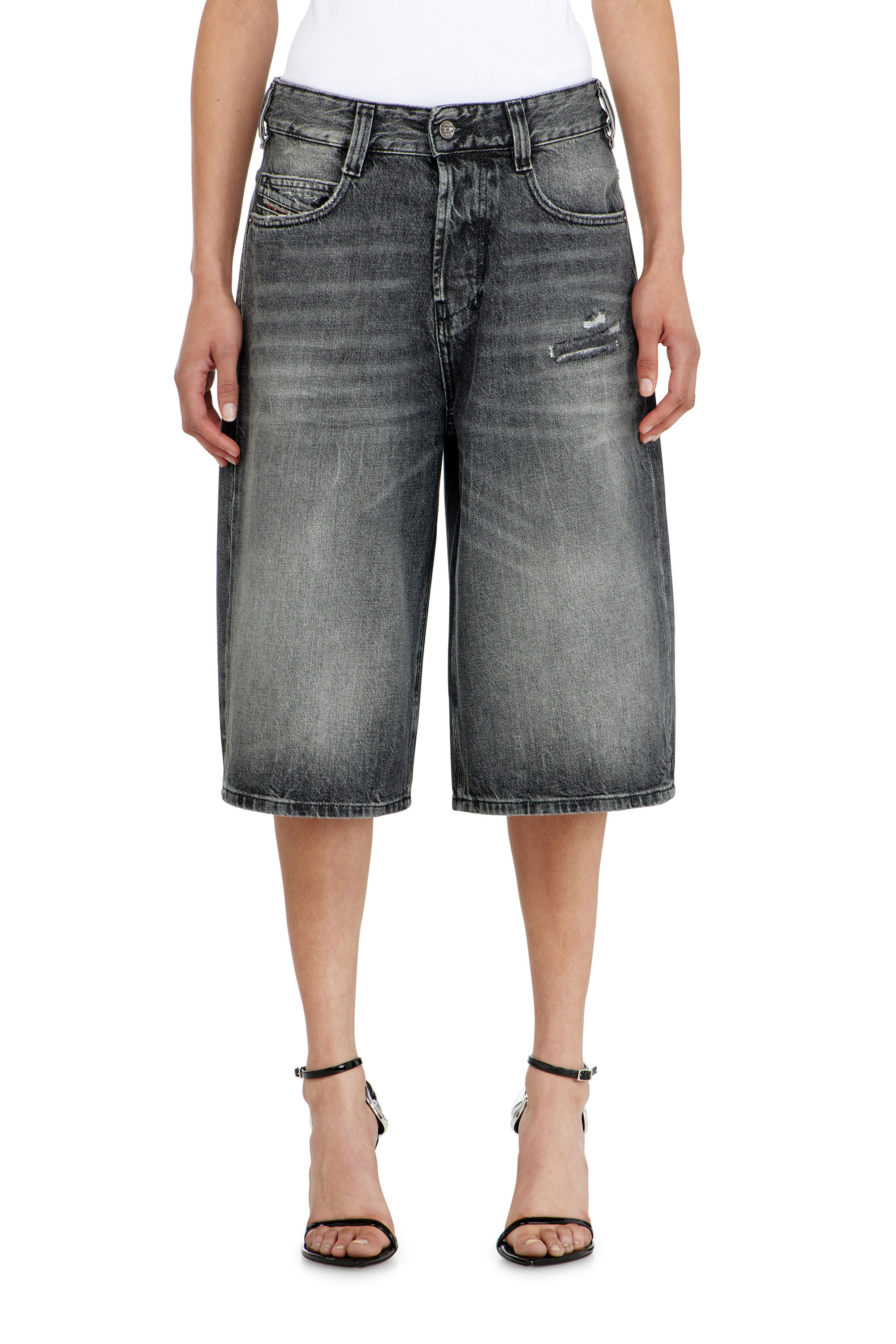 Diesel - D-ENIM-M-SHORT, Unisex's Denim relaxed shorts with abrasions in Grey - 2