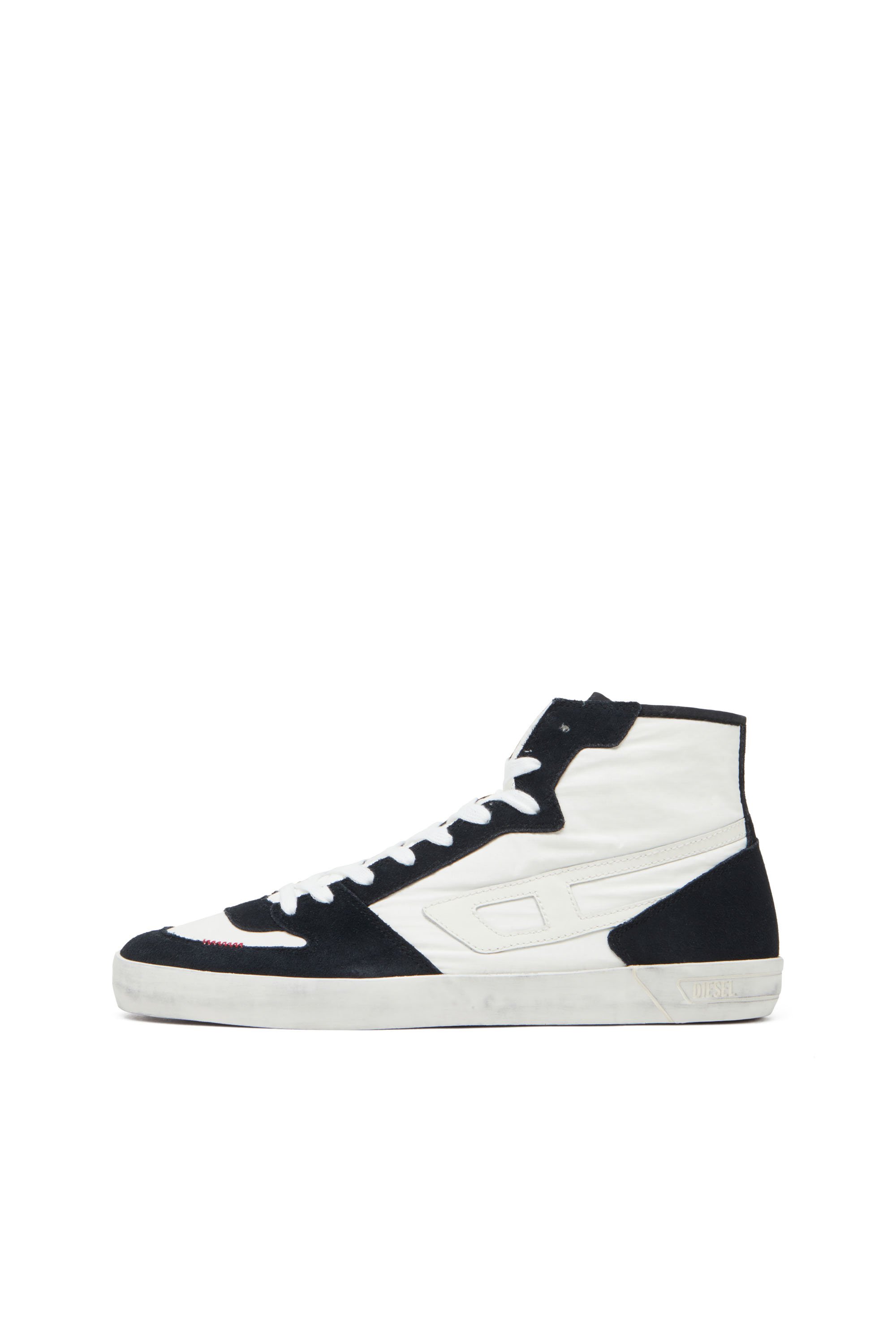 Diesel - S-LEROJI D-1 MID, Man's Padded-ripstop and suede high-top sneakers in Black/White - 7