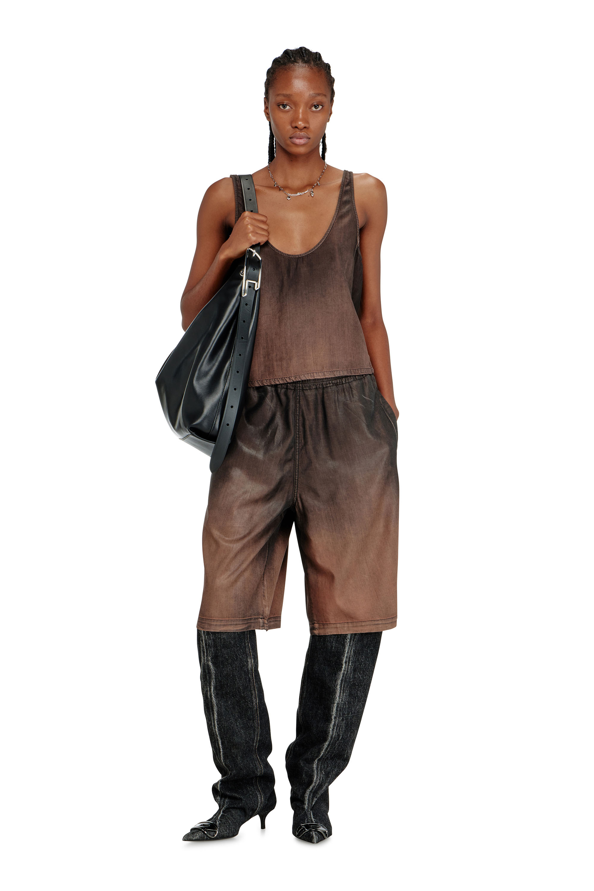 Diesel - DE-NORIAN-S, Woman's Tank top in fluid coated denim in Brown - 2