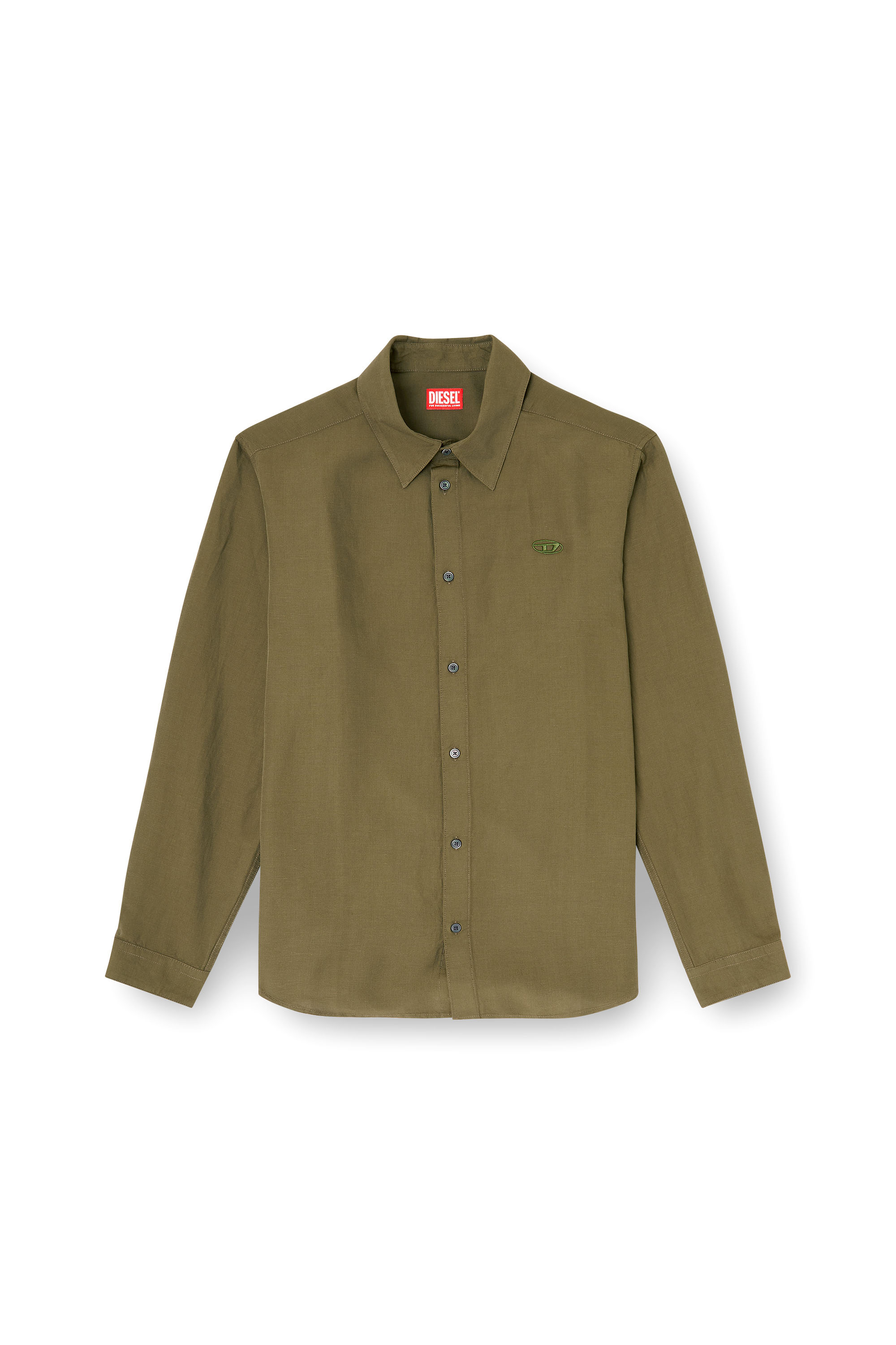 Diesel - S-SIMPLY-PGBS, Man's Linen-blend shirt with logo embroidery in Military Green - 3