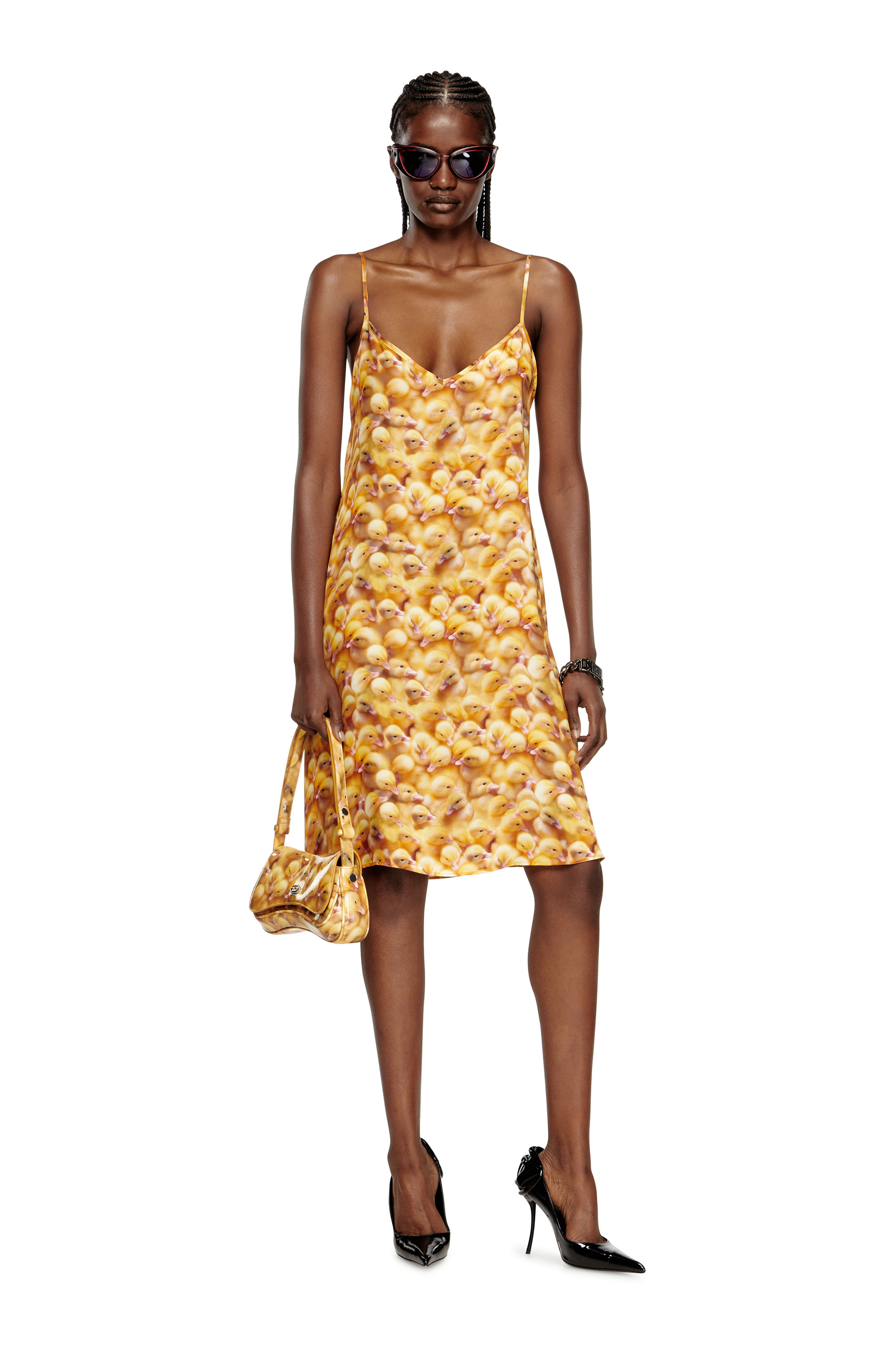 D-ULCET, Yellow Diesel - D-ULCET, Woman's Mini dress in viscose with all-over print in Yellow - 1