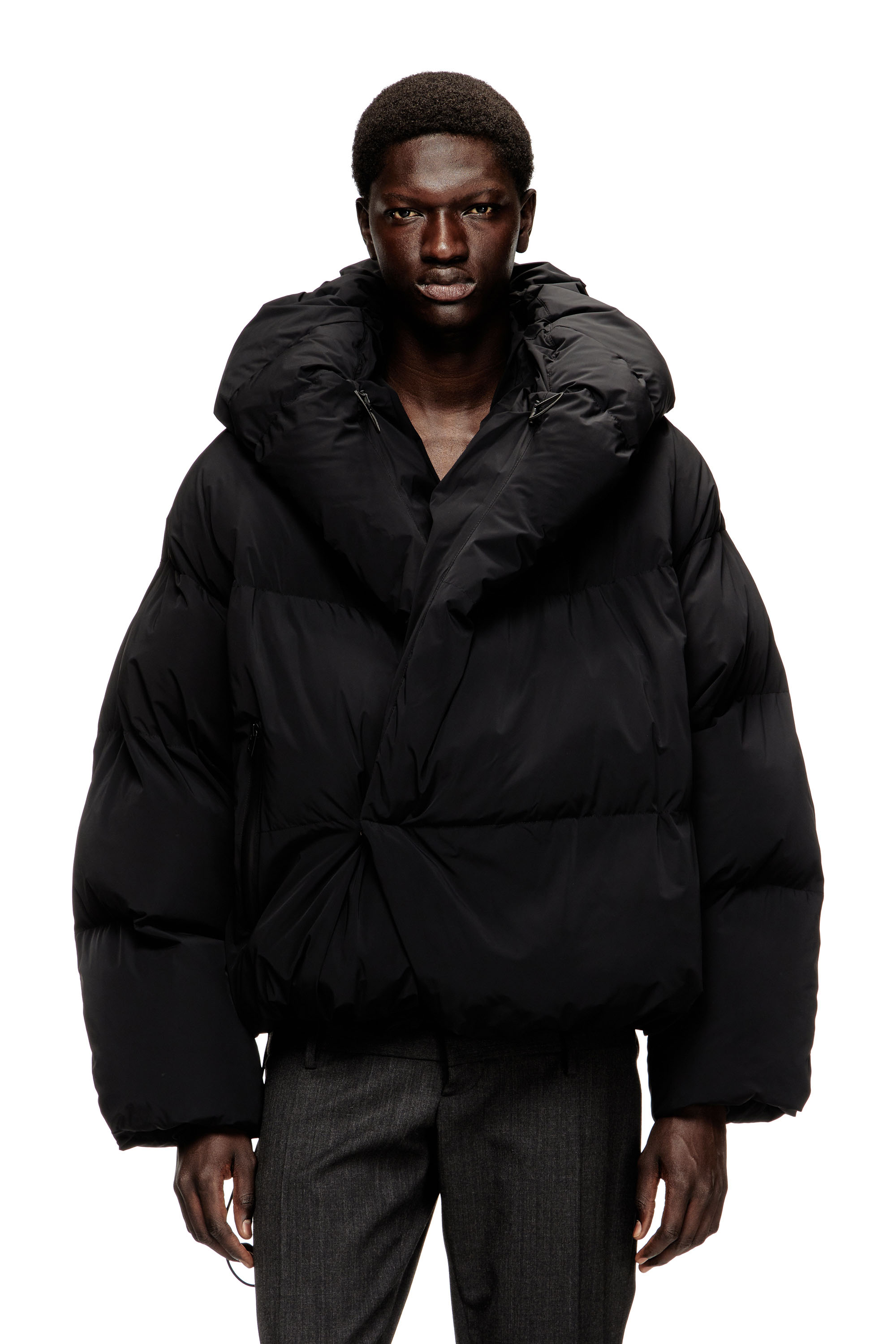 Diesel - J-SCOTTS-PADDED-A, Man's Wrap puffer jacket in stretch nylon in Black - 3