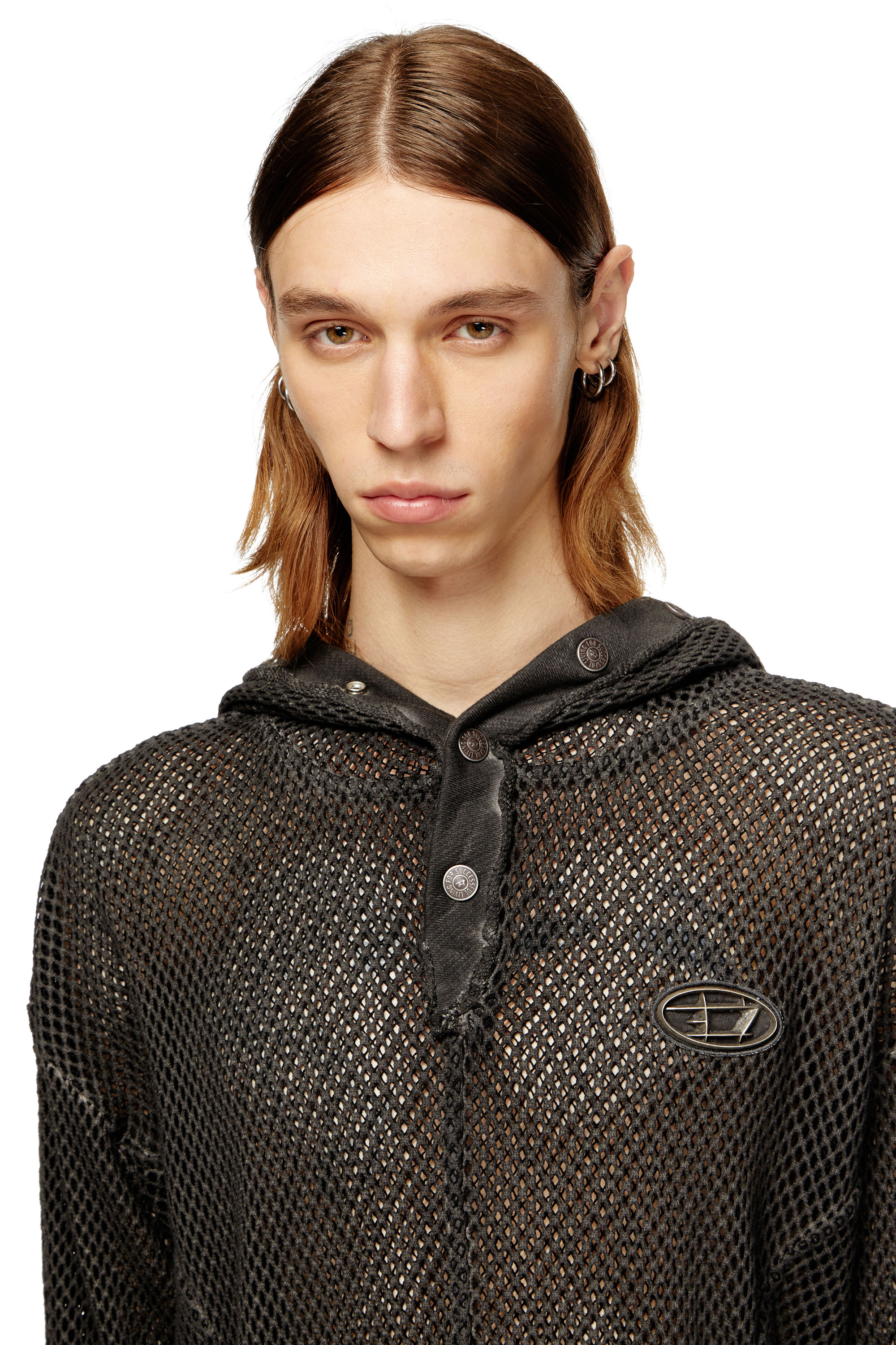 Diesel - S-THUG-FISHNET, Unisex's Fishnet hoodie with full-closure hood in Black - 5