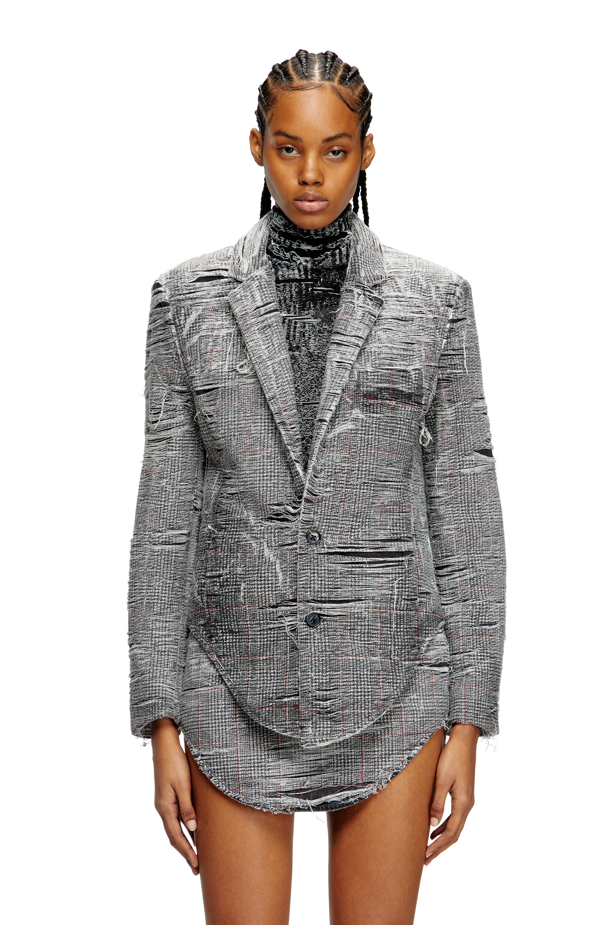 Diesel - DE-PHONIX-FSG, Woman's Blazer in distressed Prince of Wales denim in Grey - 3
