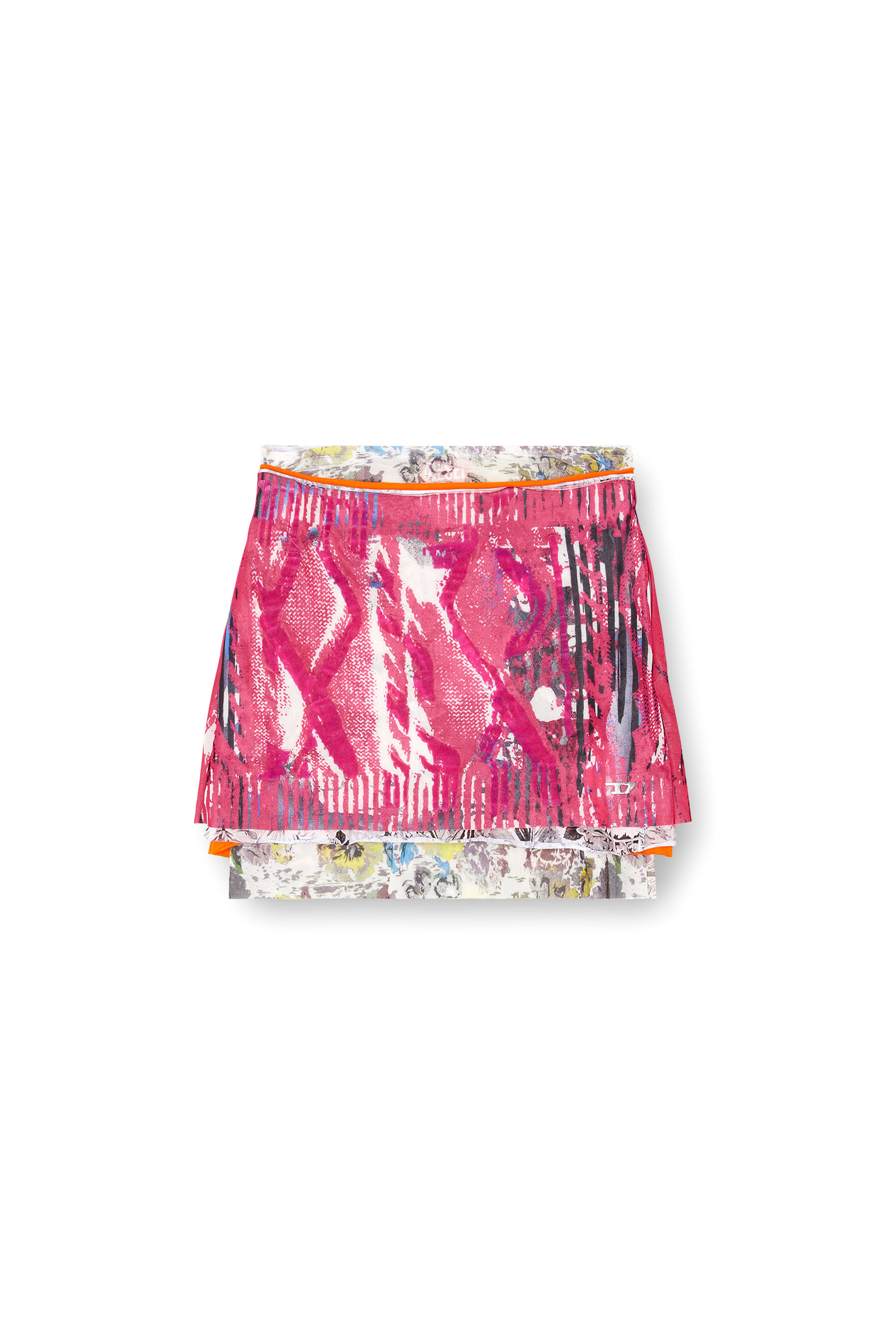 Diesel - O-PEONY, Woman's Layered miniskirt with Peony pop print in Pink - 3