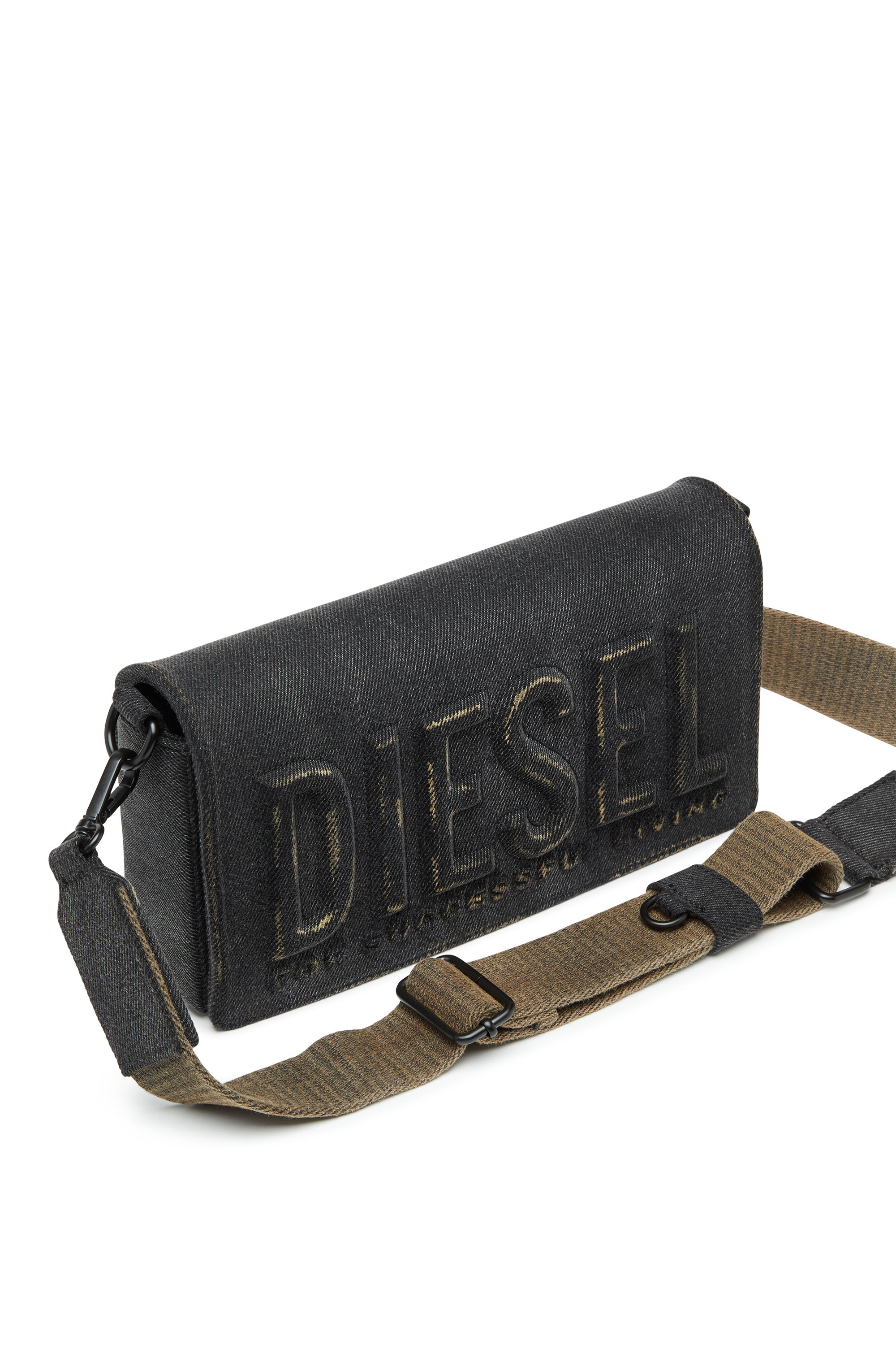 Diesel - BISCOTTO SHOULDER BAG M, Man's Biscotto M-Rectangular shoulder bag in washed denim in Black - 5