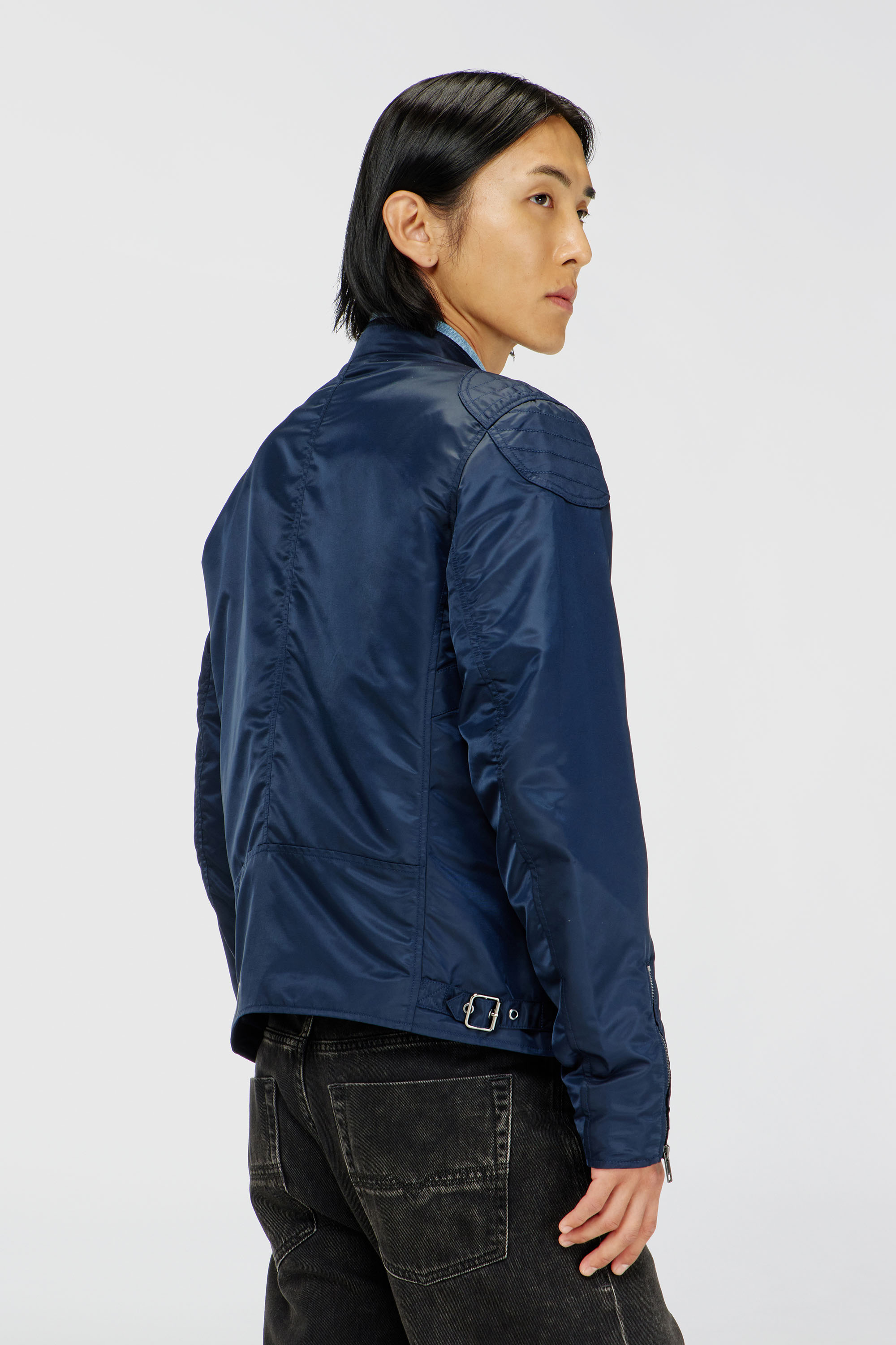 Diesel - J-GLORY-T92, Man's Nylon jacket with quilted shoulders and zip pockets in Blue - 4