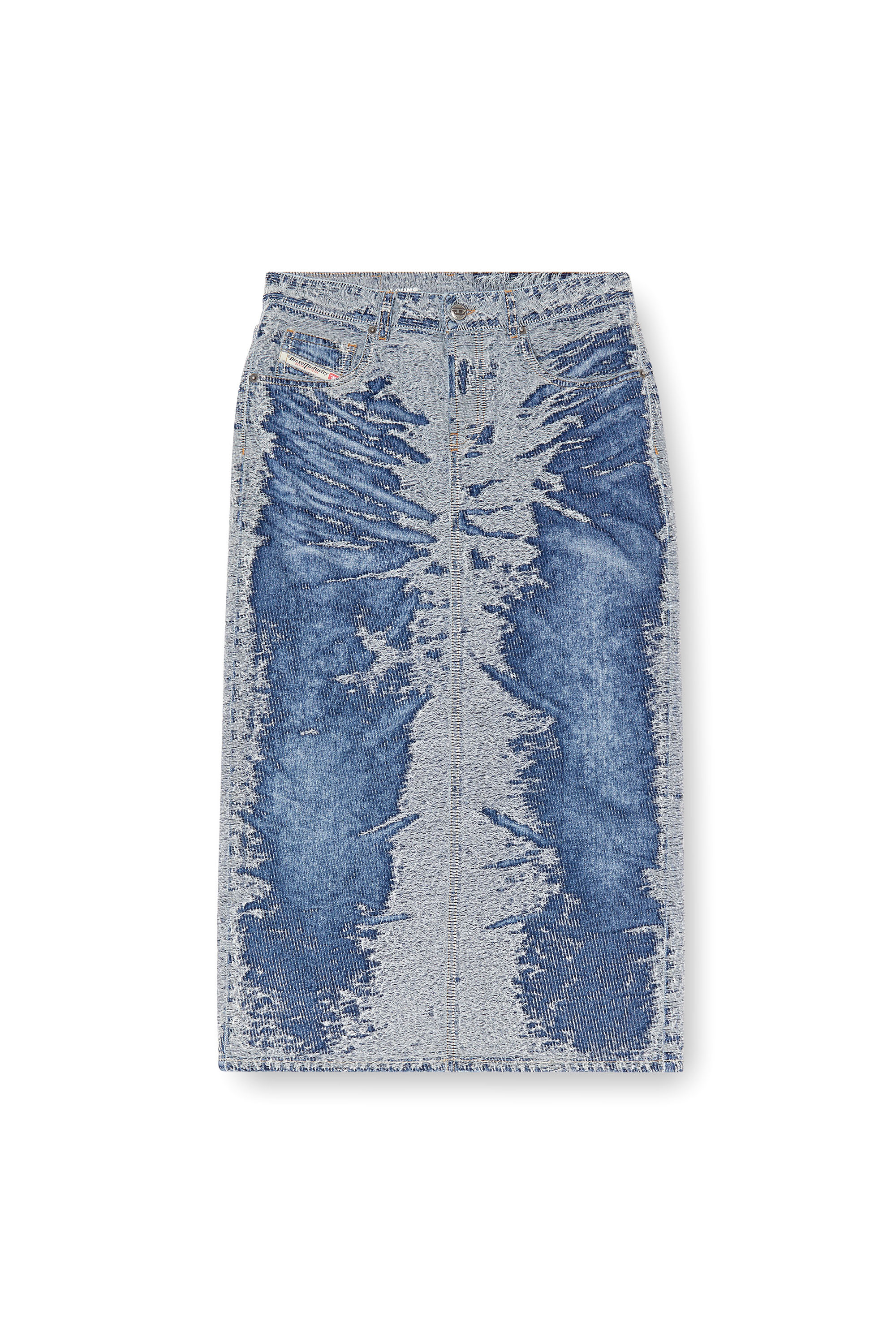 Diesel - DE-SKYE-S, Woman's Midi skirt in distressed jacquard denim in Light Blue - 4