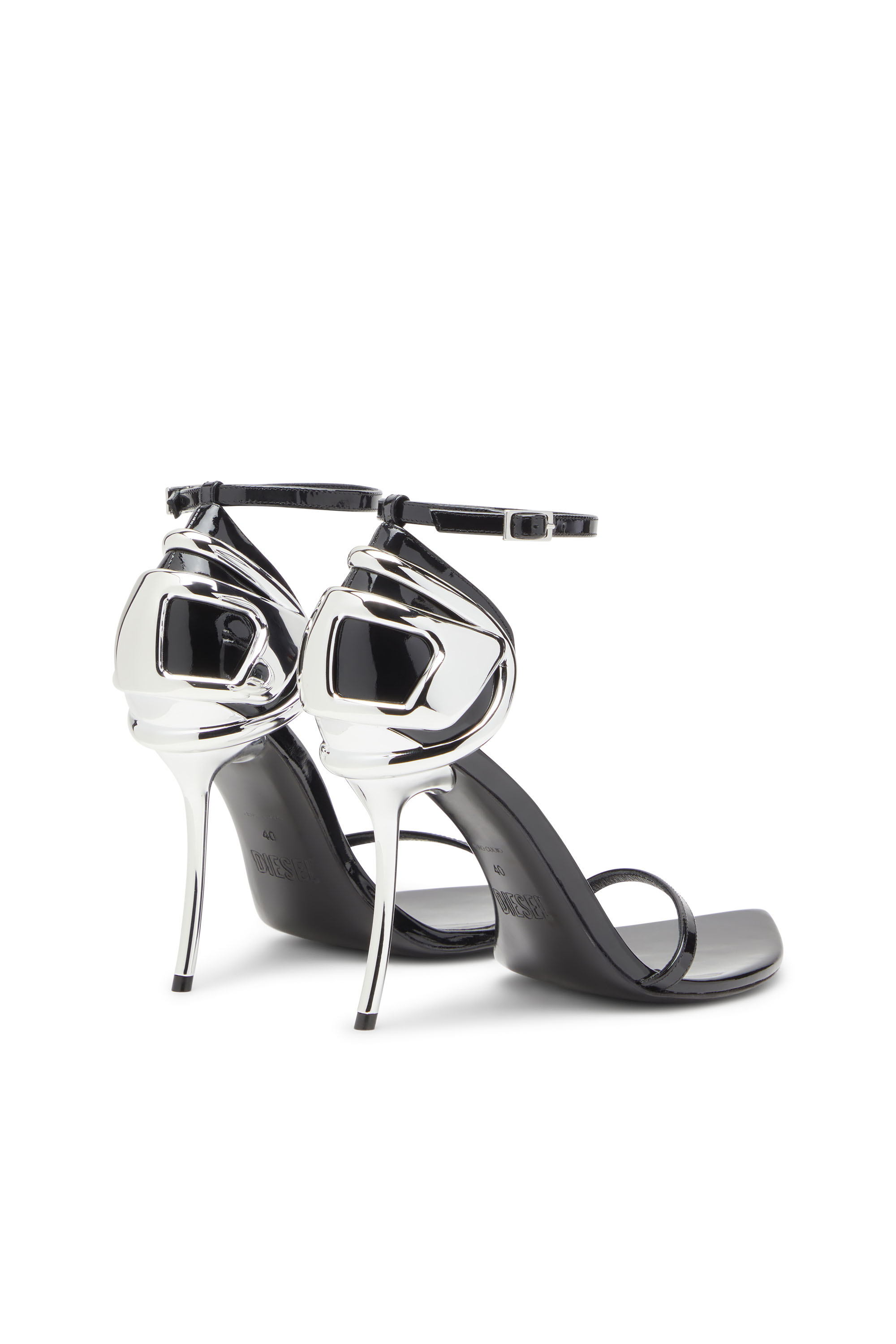 Diesel - D-TEN&HALF SANDAL, Woman's D-Ten&Half-Stiletto sandals in patent leather and satin in Black - 3