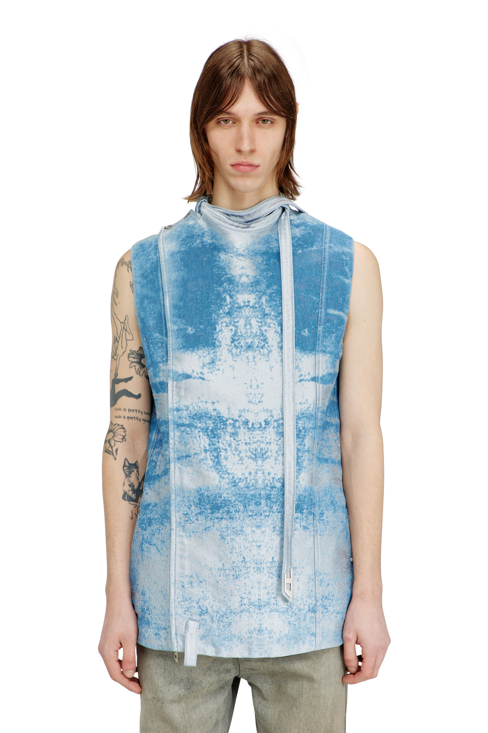 Diesel - D-LORMIL-FSI, Man's Sleeveless vest in coloured satin denim in Light Blue - 1