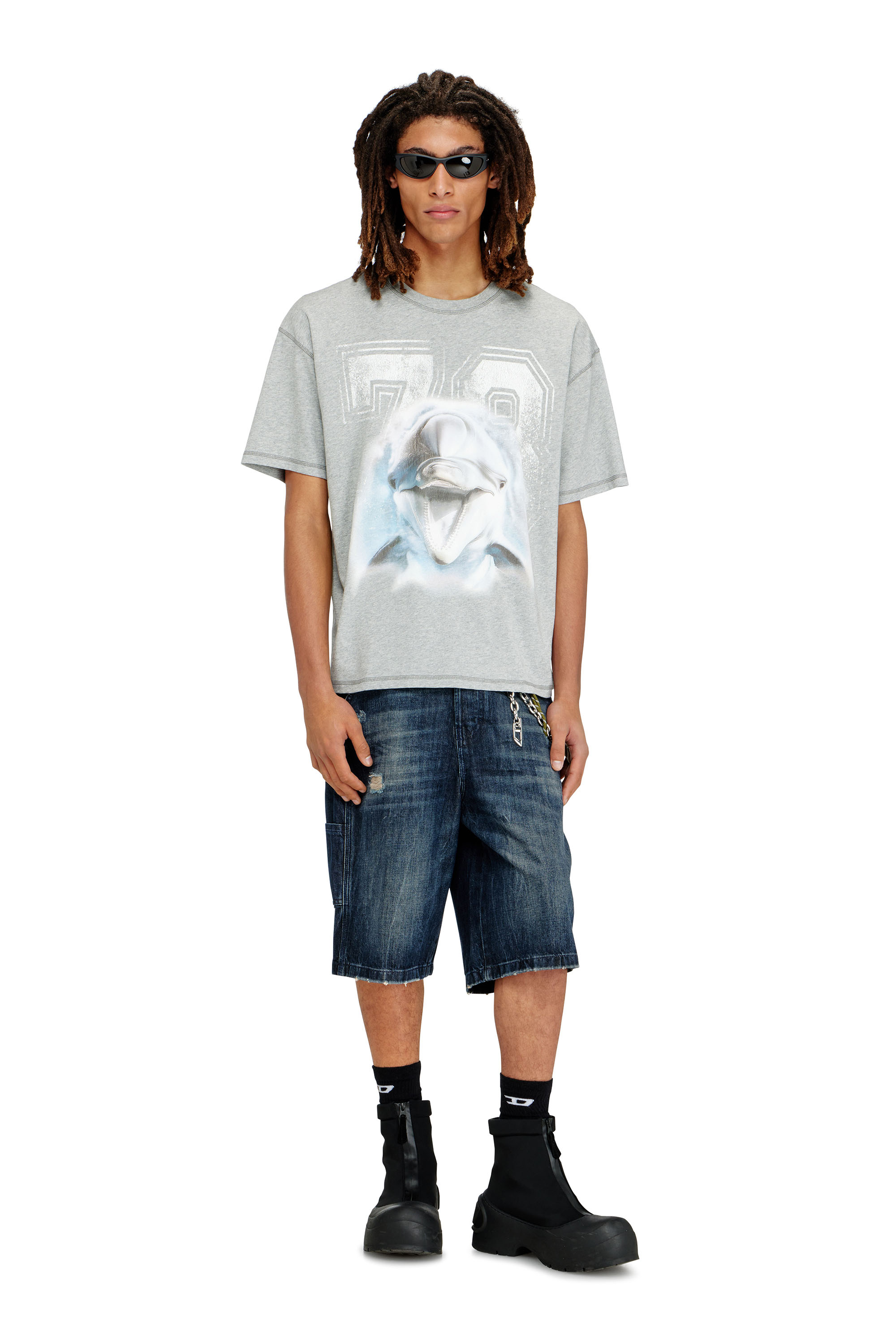Diesel - T-BOXT-DOLPHIN, Man's Relaxed T-shirt with dolphin graphic in Grey - 2