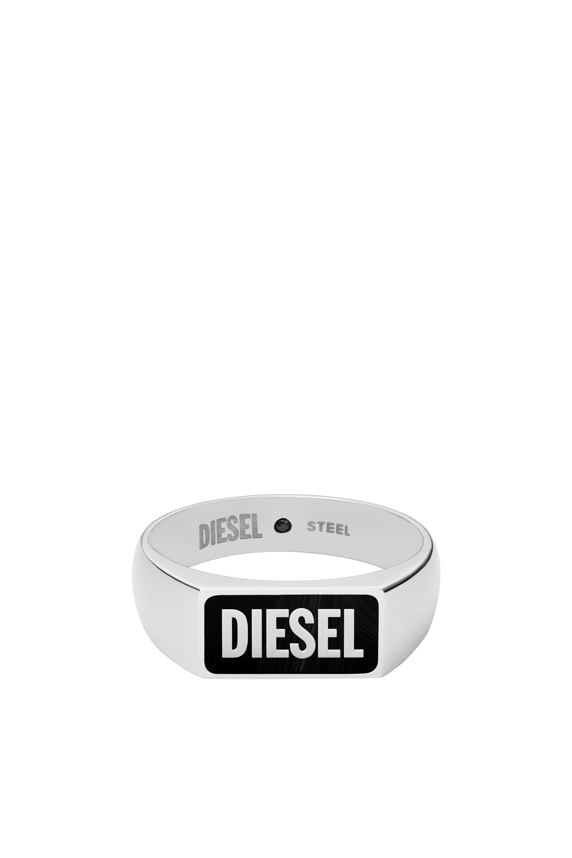 Diesel - DX1512, Man's Black agate signet ring in Silver - 2