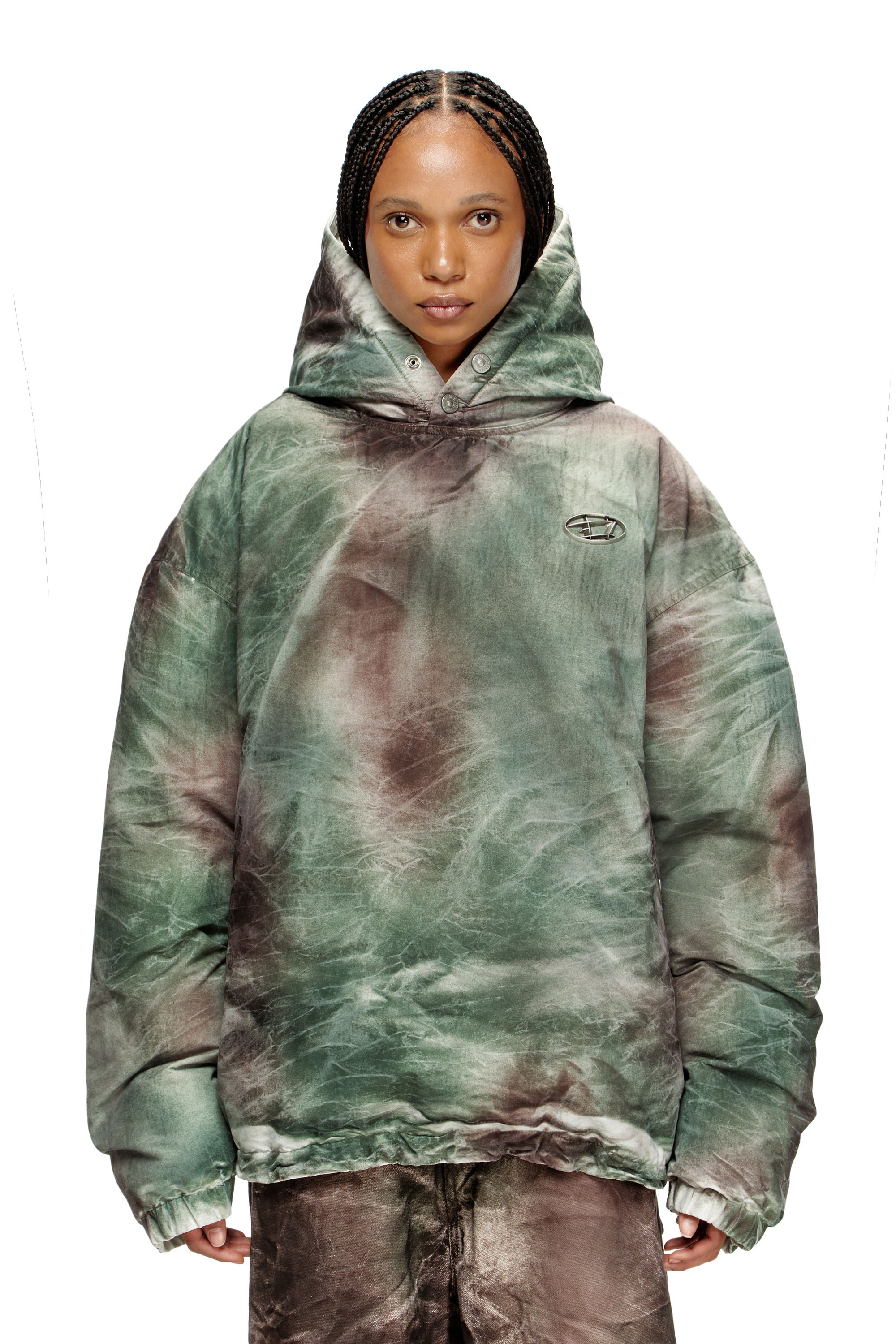 Diesel - W-THUG-JKT-PUFFY, Unisex's Puffy hooded jacket in camo nylon in Brown/Green - 6