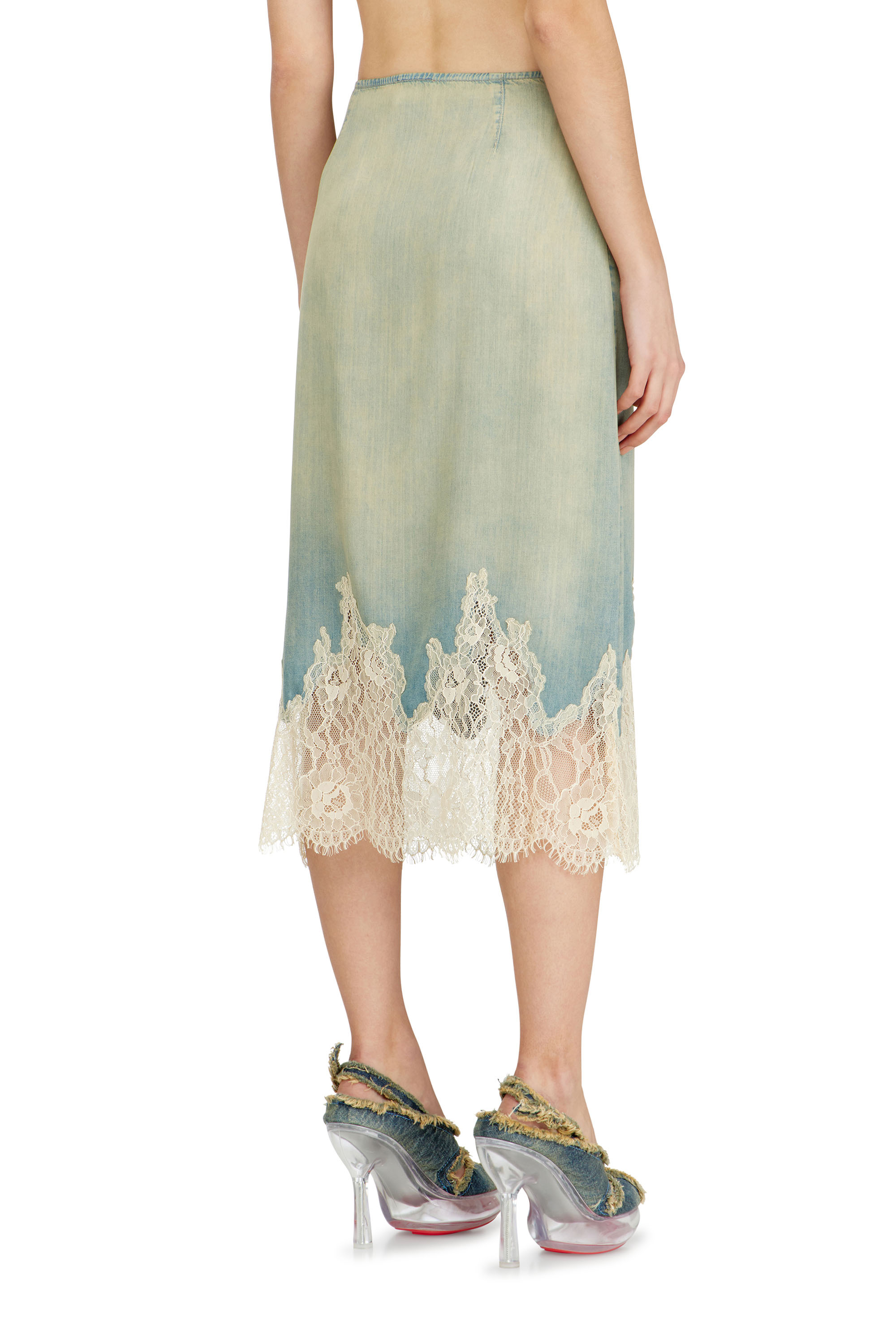Diesel - DE-MERSY-S, Woman's Midi skirt in denim and lace in null - 4